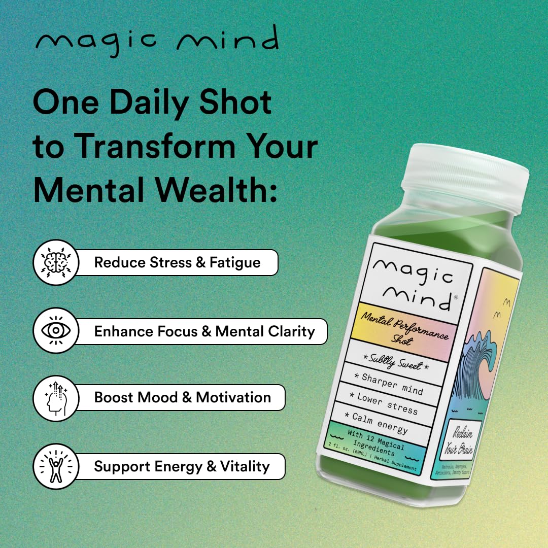 Magic Mind Focus Energy Drink Shots - No Jitters, Stress Relieving, Ashwagandha, Functional Mushrooms, Matcha Green Tea, Vitamin B12, Vitamin C - 2 FL Oz (5 Pack) Magic Mind Au supplements