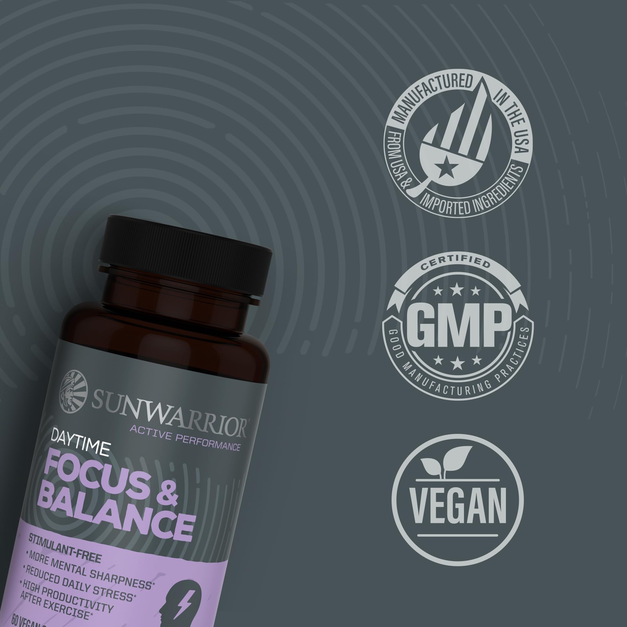 Ashwagandha, Rhodiola, Reishi & 5-HTP for Stress-Free Focus Active Focus & Balance Capsules Caffeine-Free Nootropic for Calm Energy & Mental Clarity, Mood & Immune Support 60 Vegan Capsules Sunwarrior Au supplements