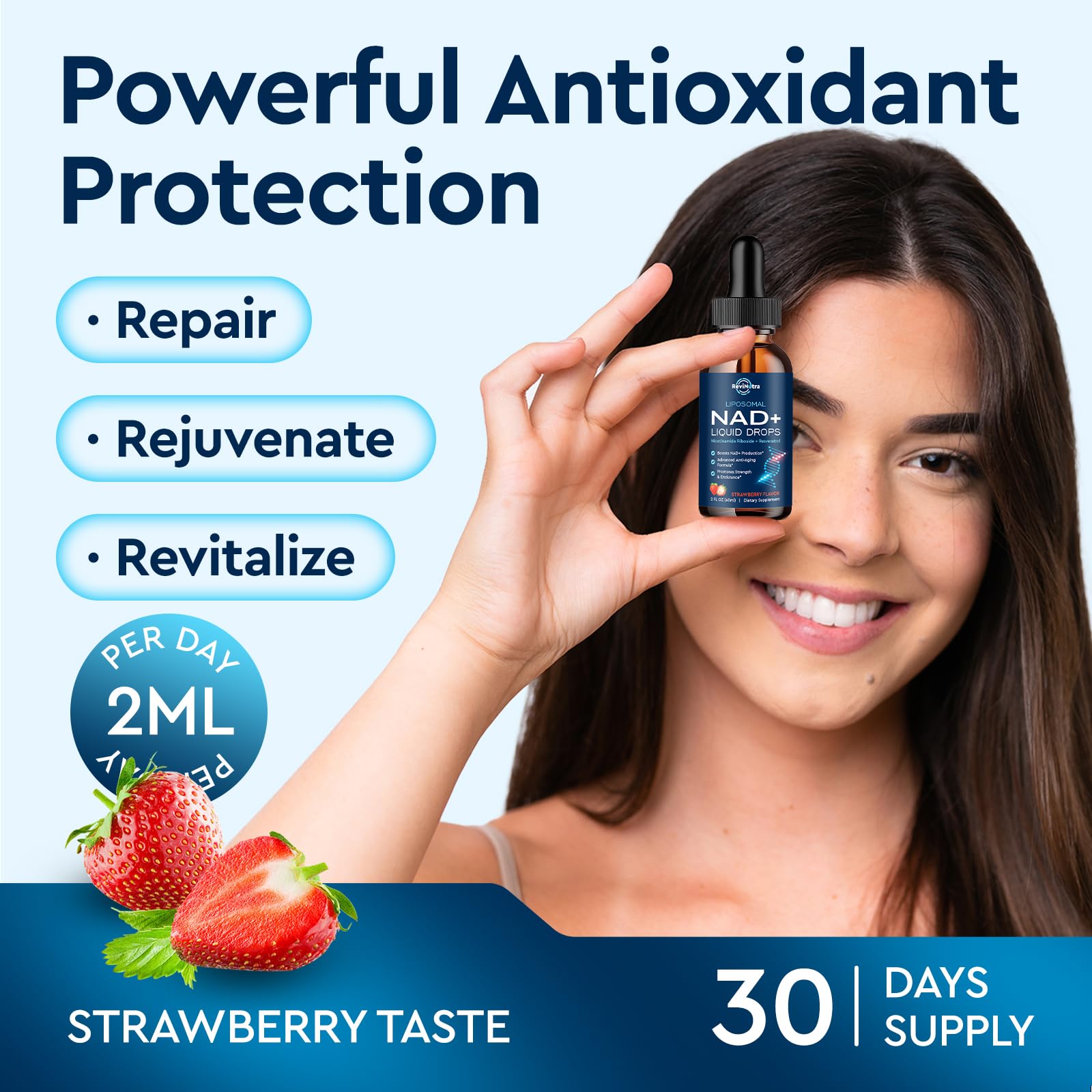 Liposomal NAD+ Liquid Supplement, Nad Resveratrol Supplement for Women & Men, Nicotinamide Riboside with PQQ, CoQ10, Quercetin for Anti-Aging, Brain, Cellular Energy Health, Strawberry Flavor, 2 Fl Oz ReviNutra Au supplements