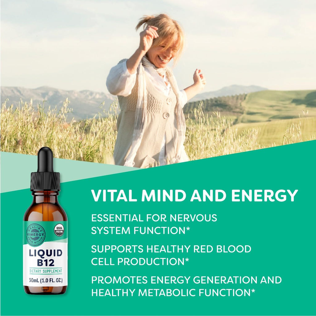 Vimergy USDA Organic Liquid Vitamin B12 Supplement 2500 mcg, Methylcobalamin & Adenosylcobalamin Fast-Absorbing Energy Support, Vegan, Non-GMO B12 Vitamins