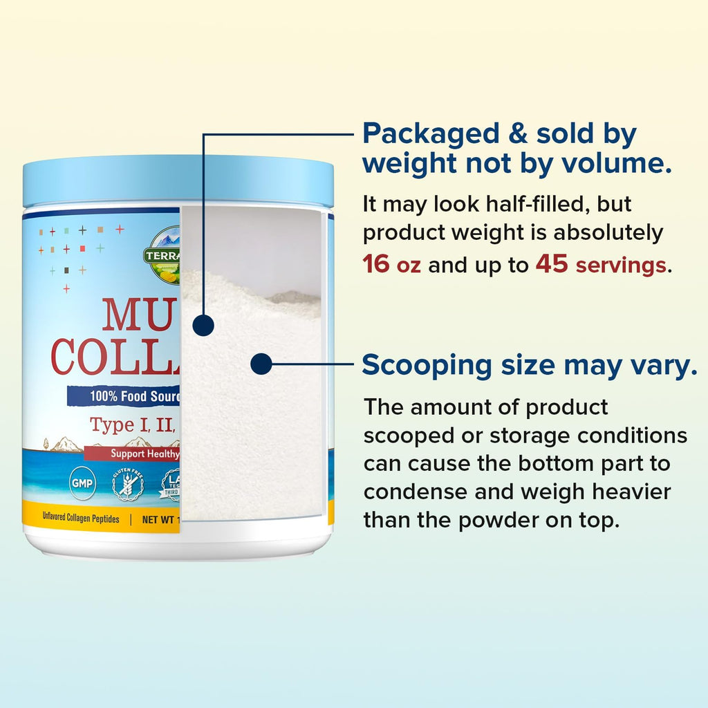Terranics Multi Collagen Peptides Powder, Type I II III V X Hydrolyzed Collagen for Women+Men, Collagen Supplements, Fast Dissolve
