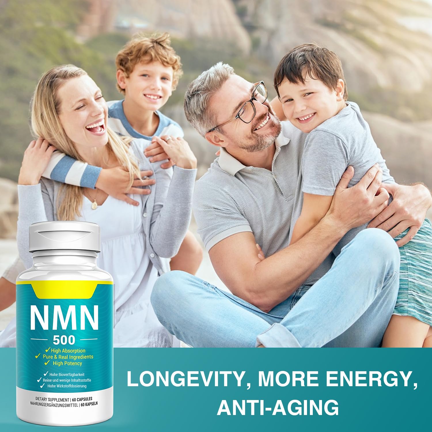 Vegan NMN Supplement 500mg, Higher Absorption - 99% Pure NMN (Nicotinamide Mononucleotide)for NAD+, Cellular Energy Immune Muscle, Anti-Aging & Longevity, Stabilized NMN - 60 Capsules (60 Days Supply) Nivantav Au supplements