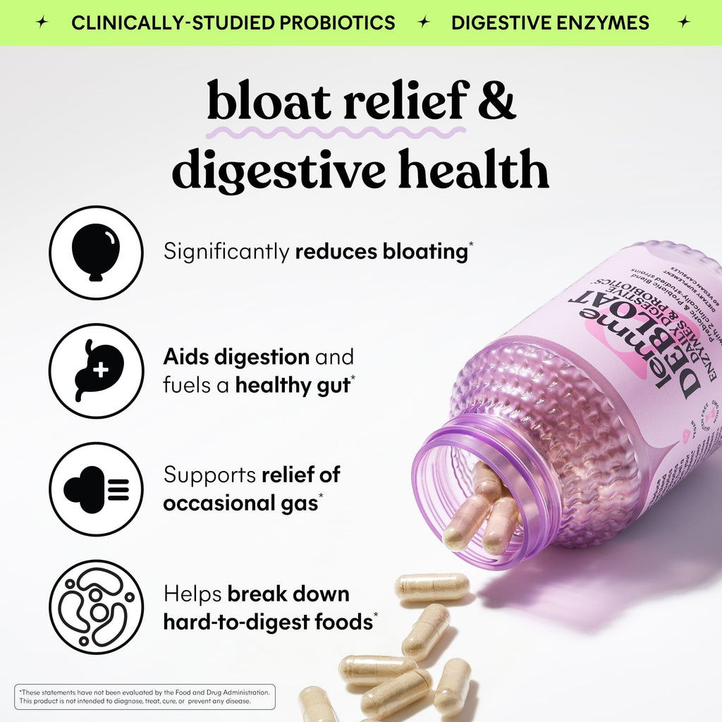 Lemme Debloat 3-in-1 Prebiotic, Probiotic & Digestive Enzyme Capsules for Bloating & Gas Relief - 2 Clinically Studied Probiotics w/5 Digestive Enzymes to Improve Digestion, Women & Men, (60 Count) Lemme Au supplements