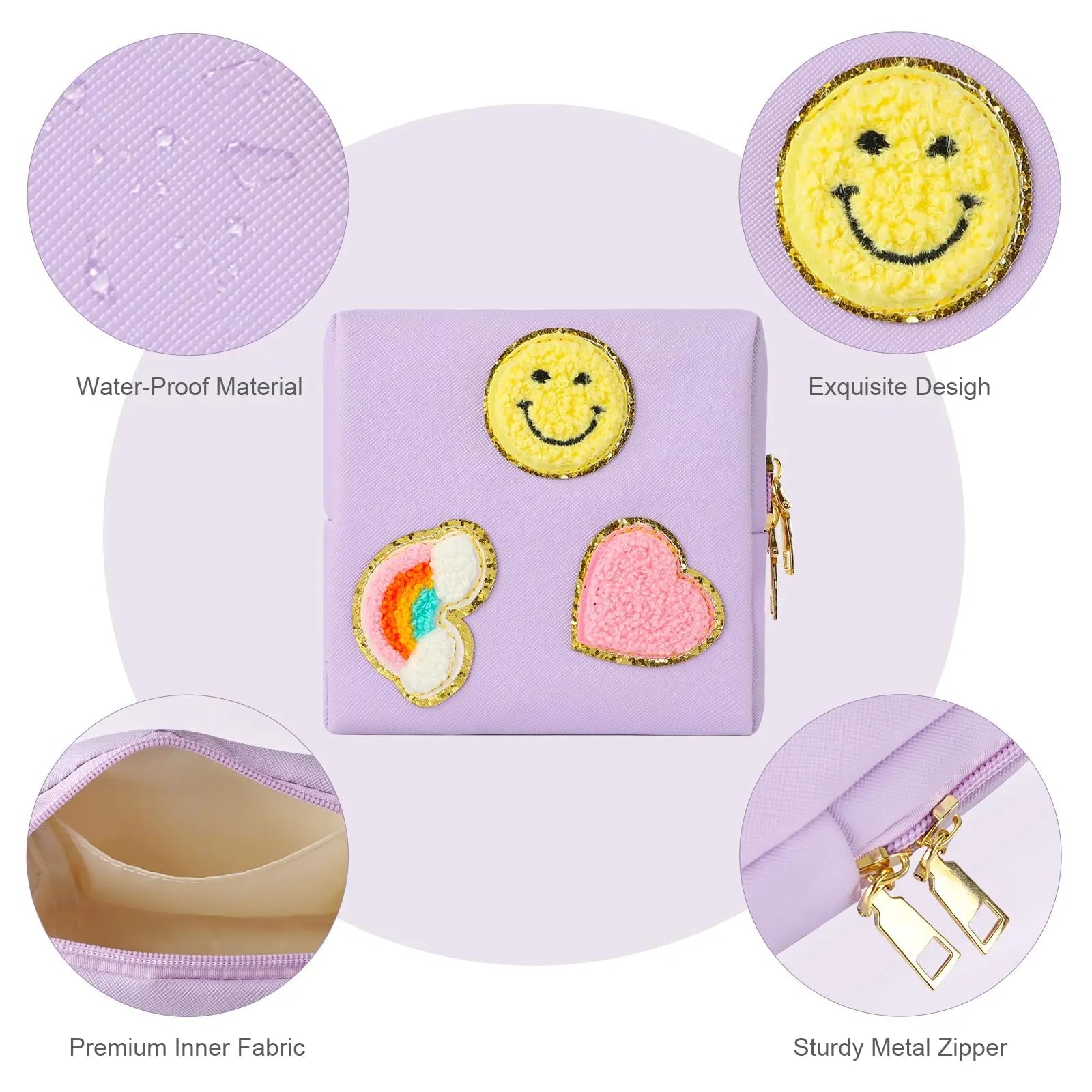 Preppy Patch Period Bag for Teen Aged Girls, Sanitary Napkin Storage Bag, Functional PU Leather Sanitary airogym Au supplements