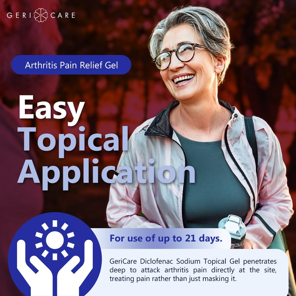Topical Arthritis Pain Relief Gel Diclofenac Sodium 1% (NSAID) by GeriCare- Hand Wrist Elbow Foot Ankle Knee Extra-Strength Arthritis Pain Reliever- Anti-inflammatory Arthritis Pain Treatment- 3.53oz GeriCare Au supplements