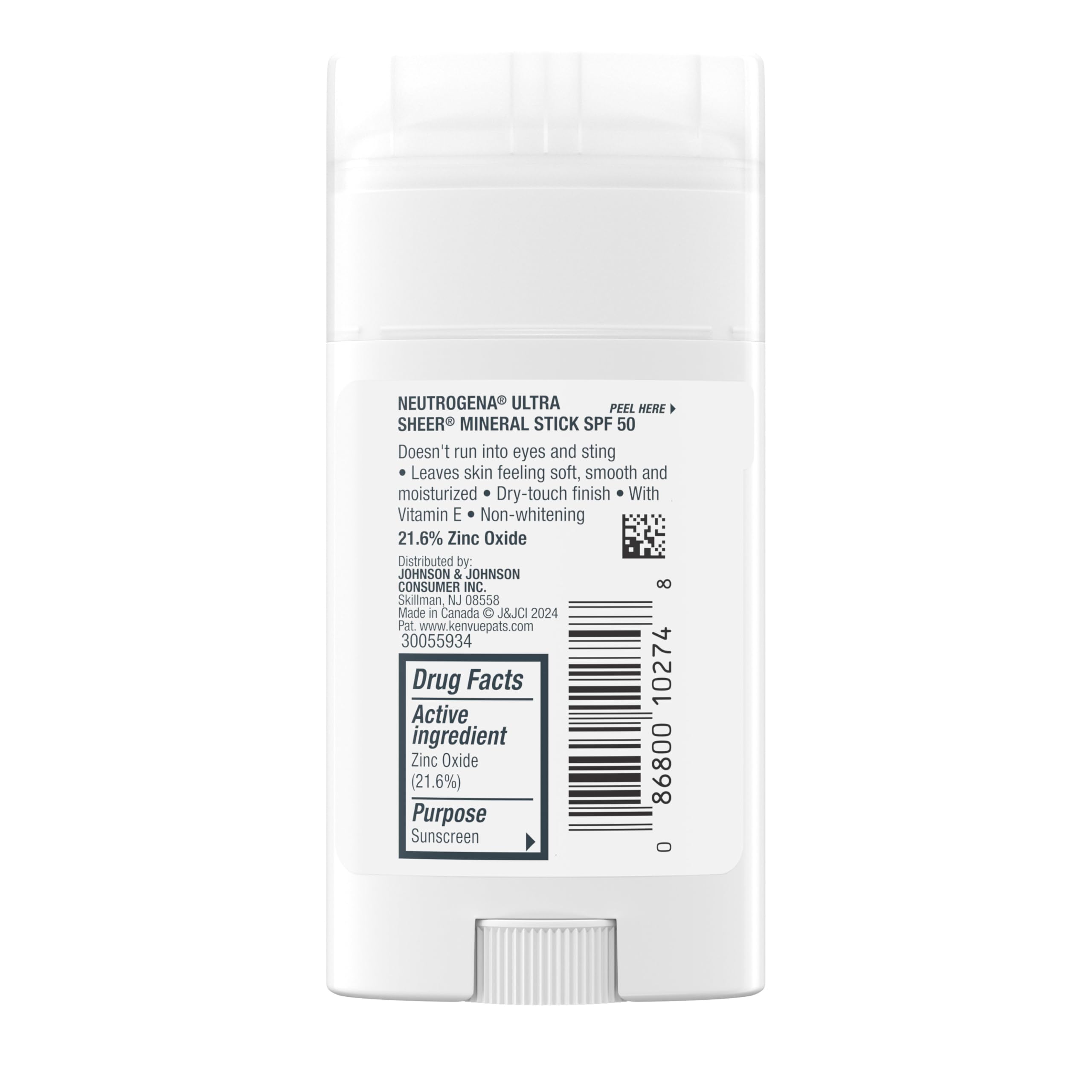 Neutrogena Ultra Sheer Dry Touch SPF 50 Mineral Sunscreen Stick for Sensitive Skin, Zinc Oxide, Body & Face Sunscreen