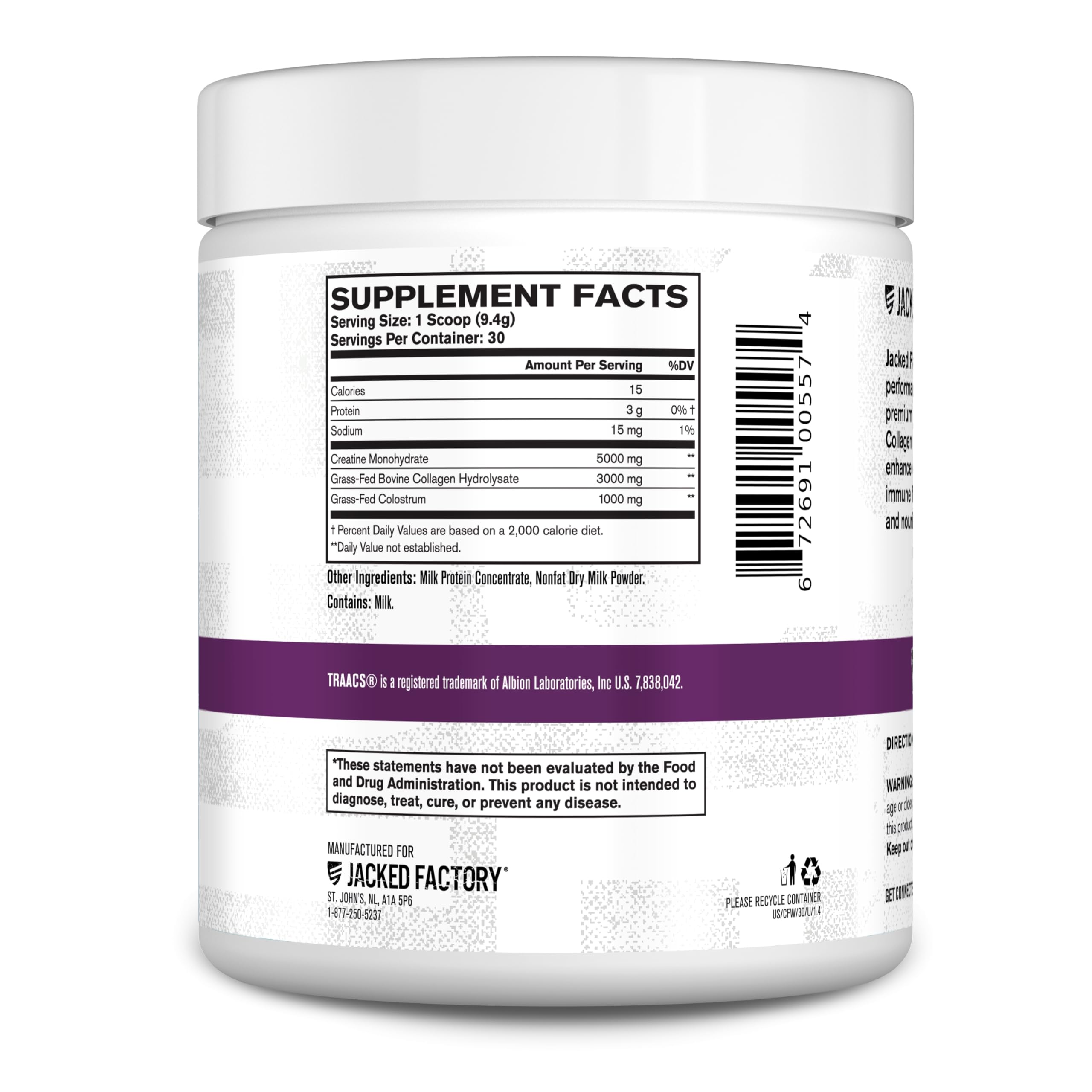 Jacked Factory Creatine for Women - Creatine Monohydrate with Collagen + Colostrum to Support Workout Performance, Lean Muscle Growth, Healthy Hair, Skin,
