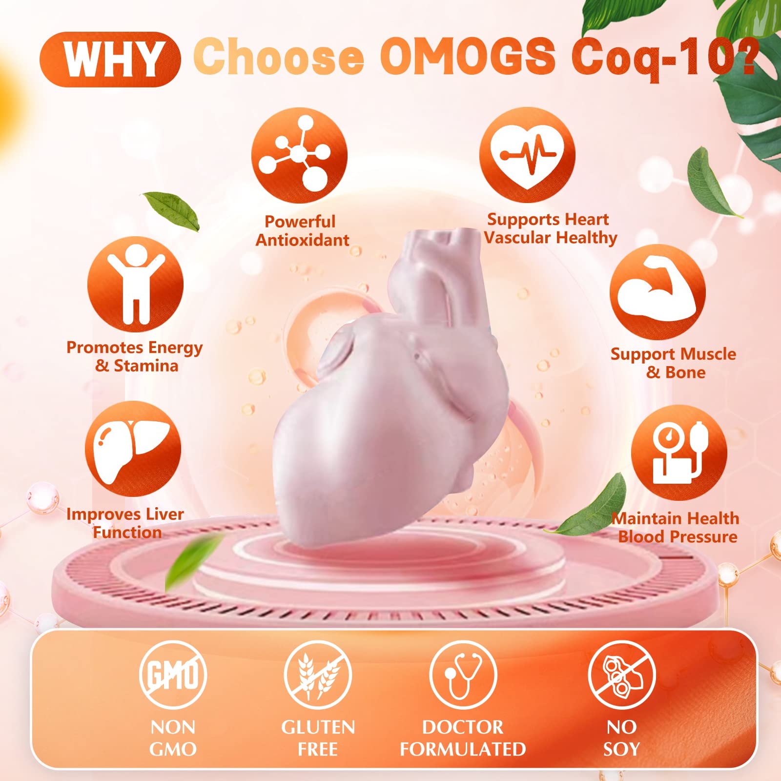 OMOGS CoQ10 400mg Softgels, Coenzyme Q10 High Absorption Supplements Support Heart Health, Cardiovascular Health, Immune System