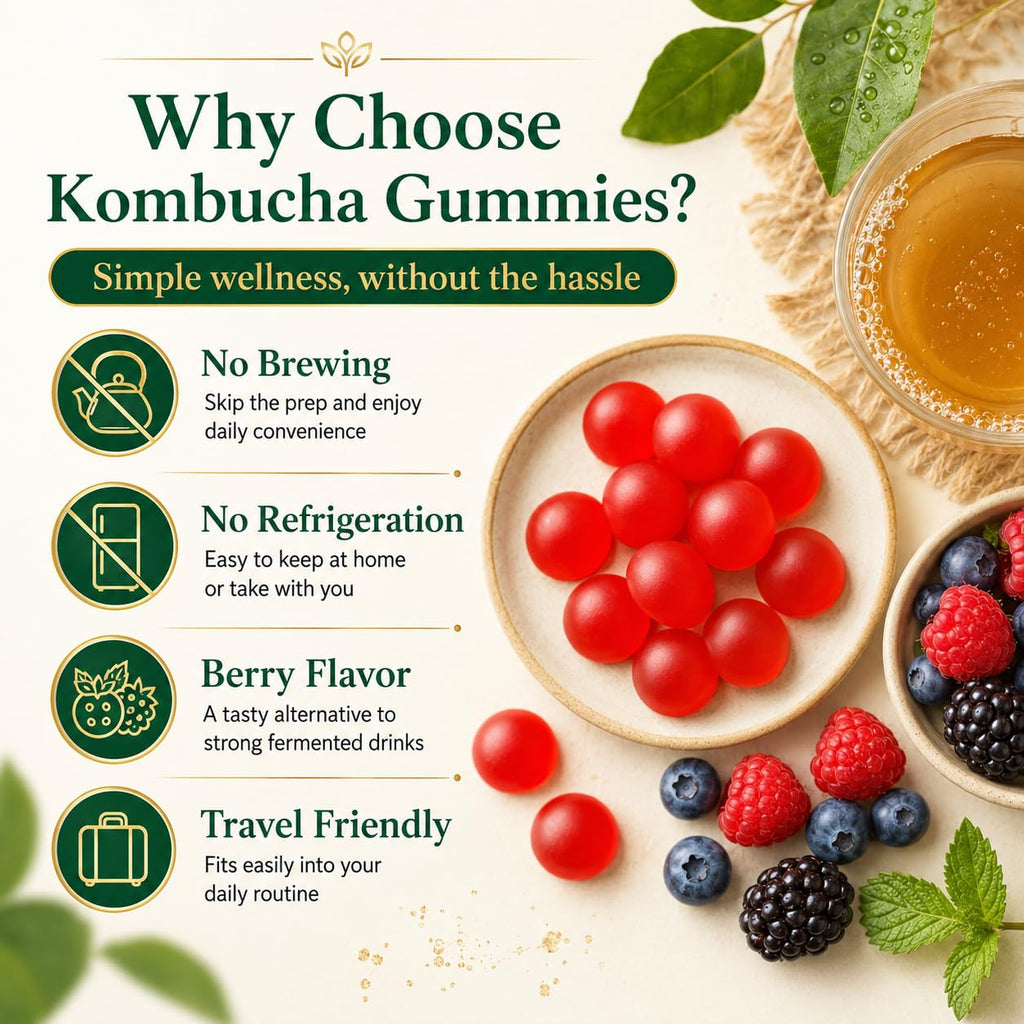 PRIMEHAVEN Probiotic Kombucha Gummies - Prebiotics, Probiotics, Postbiotics, Fiber Supplement, Slippery Elm, Dandelion Root, for Bloating, Gut Health