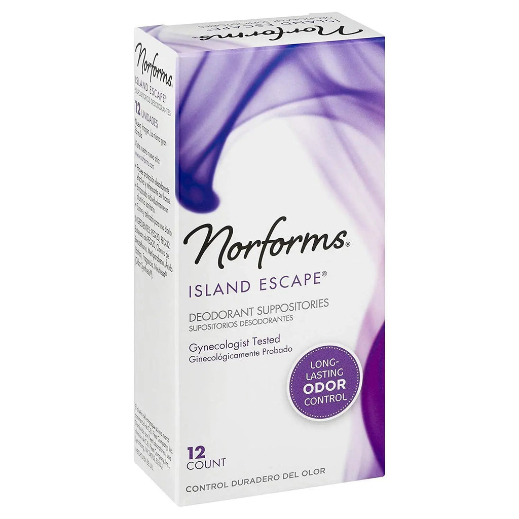Norforms Feminine Deodorant Suppositories, Long Lasting Odor Control, Island Escape Scent, 12 Count Norforms Au supplements