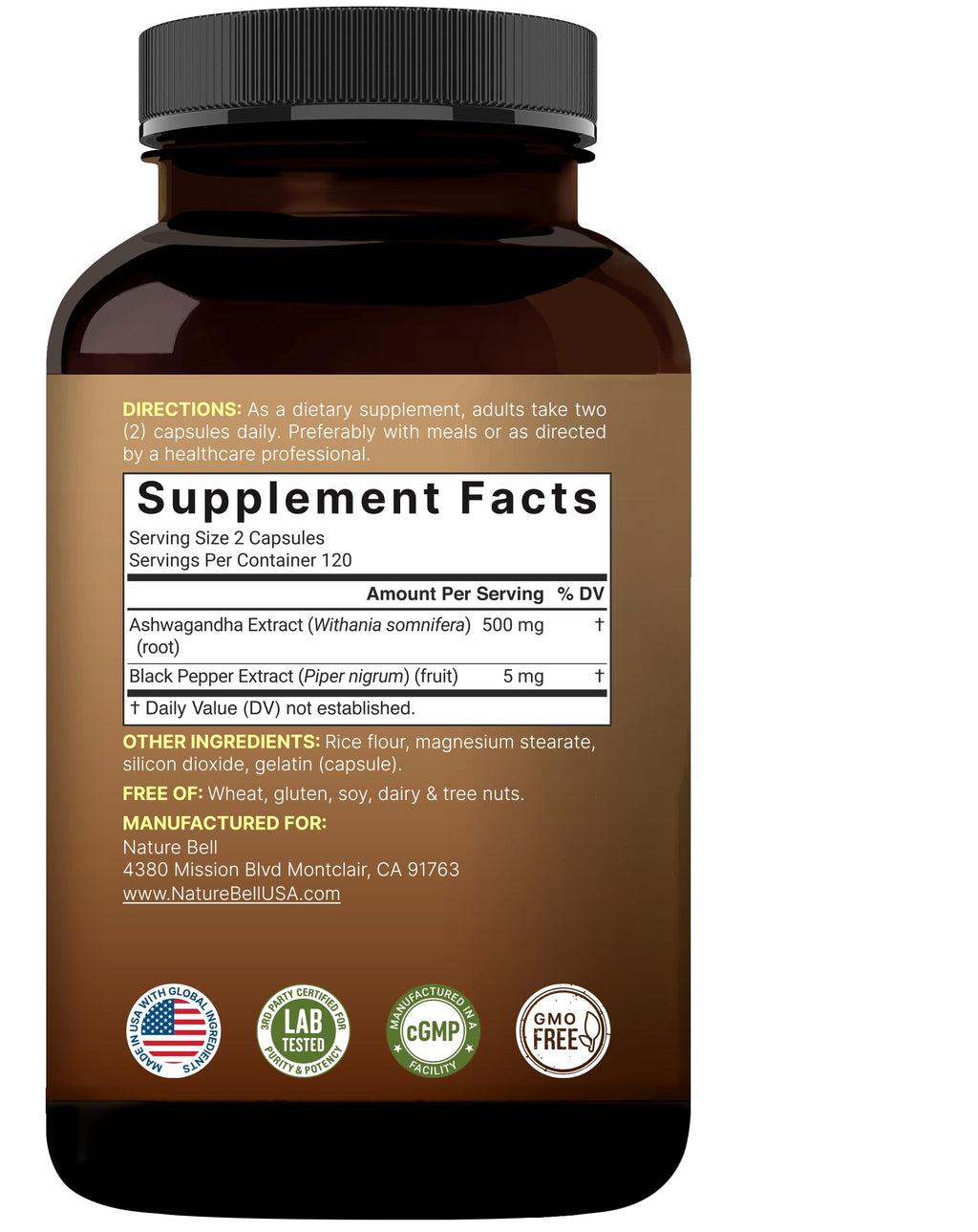 NatureBell Ashwagandha Root with Black Pepper Extract - 240 Capsules - High Strength Adaptogen for Calmness, Relaxation & Immune Support* NatureBell Au supplements