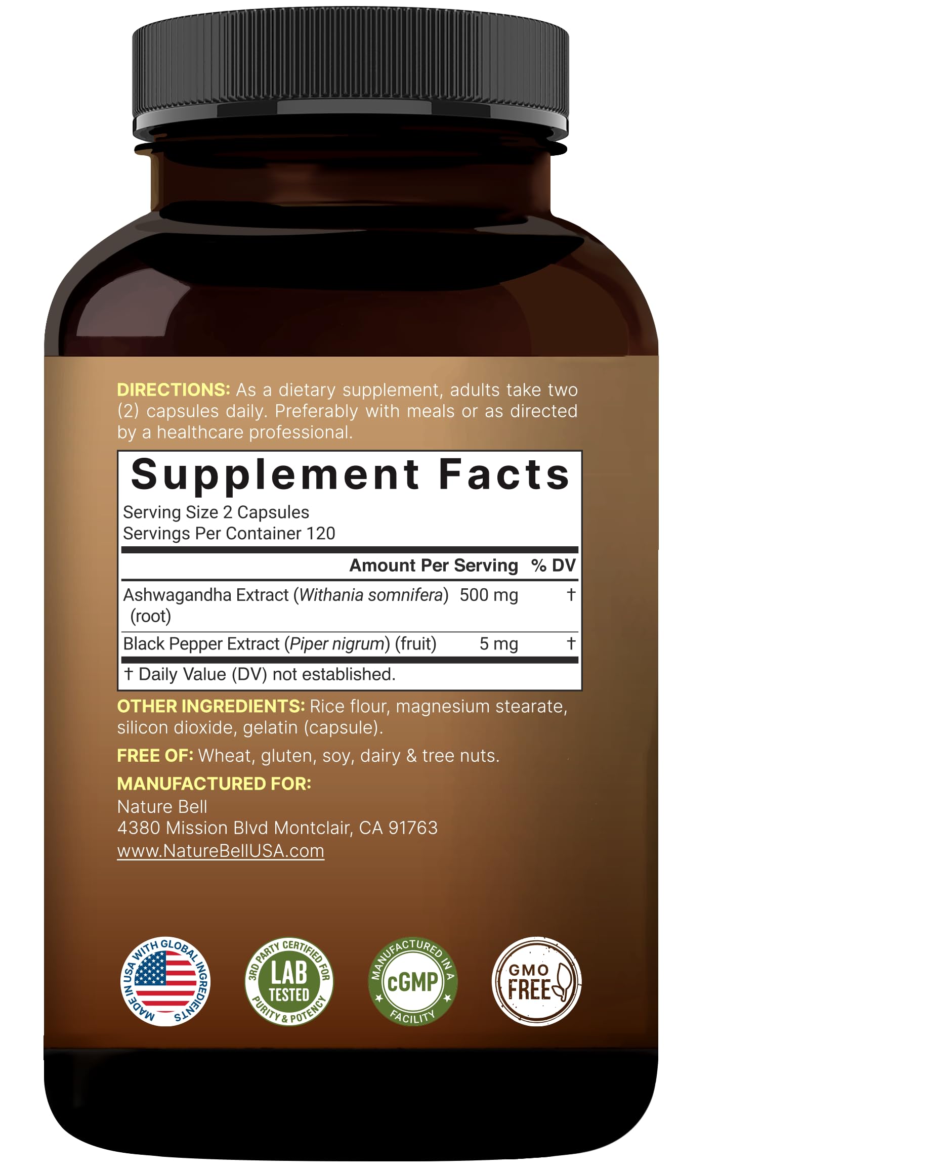 NatureBell Ashwagandha Root with Black Pepper Extract - 240 Capsules - High Strength Adaptogen for Calmness, Relaxation & Immune Support* NatureBell Au supplements