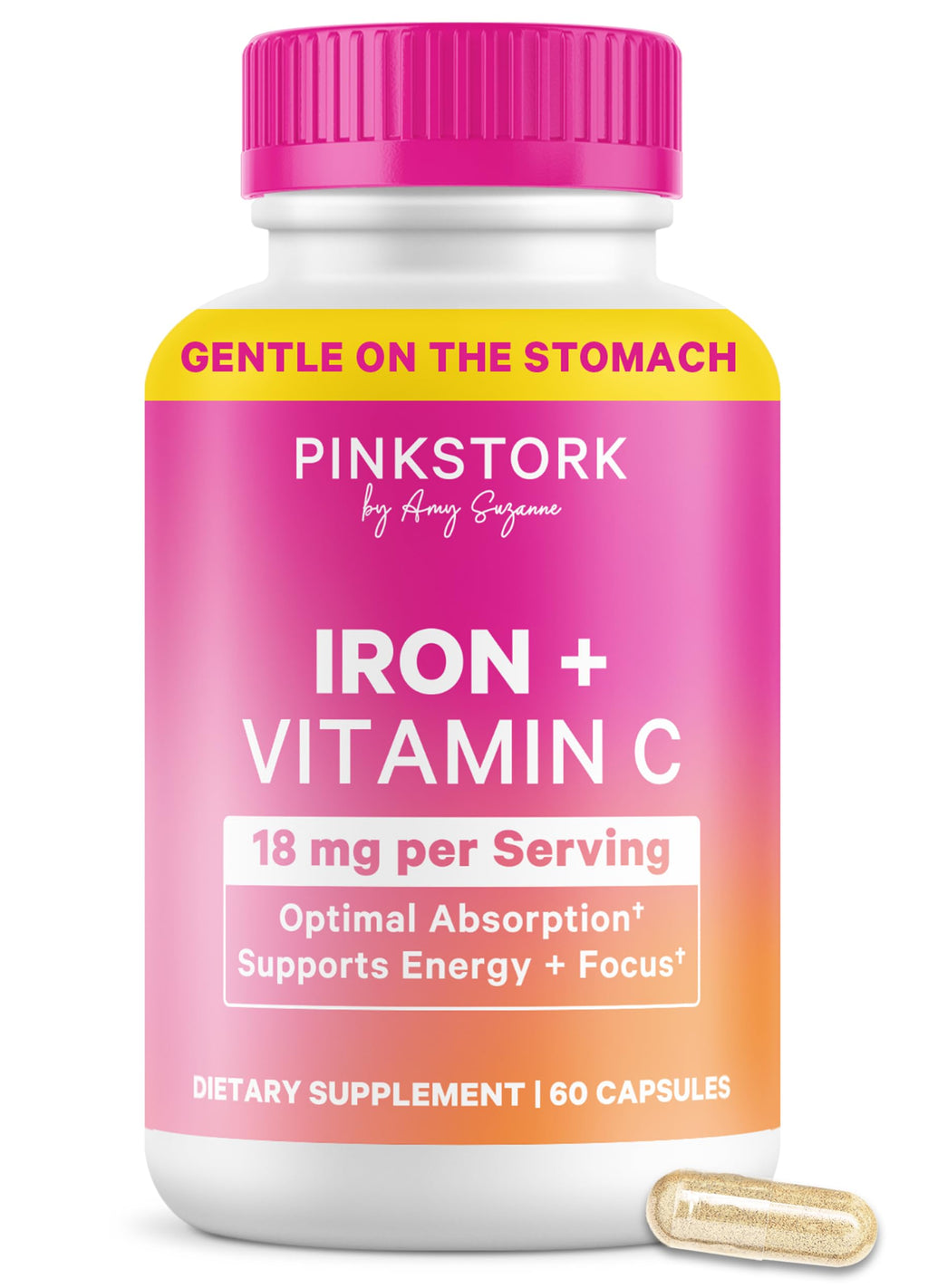 Pink Stork Iron for Women – 18 mg Non-Constipating Iron Bisglycinate + Vitamin C for Optimal Absorption – Energy, Focus, & Oxygen Supply – PMS, Pregnancy, Postpartum & Perimenopause - 60 Capsules Pink Stork Au supplements