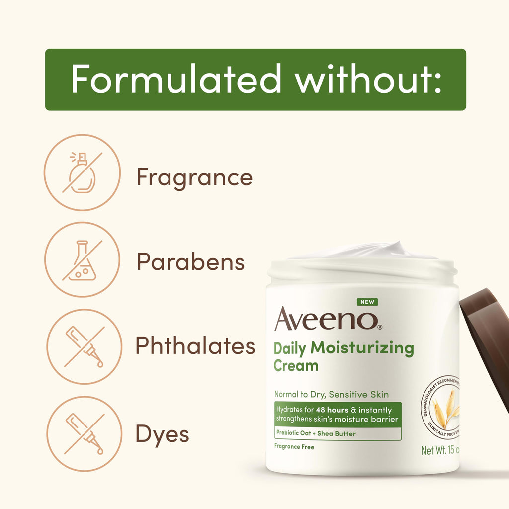 Aveeno Daily Moisturizing Cream with Prebiotic Oat & Shea Butter for Body, Face & Hands Moisturizer Cream