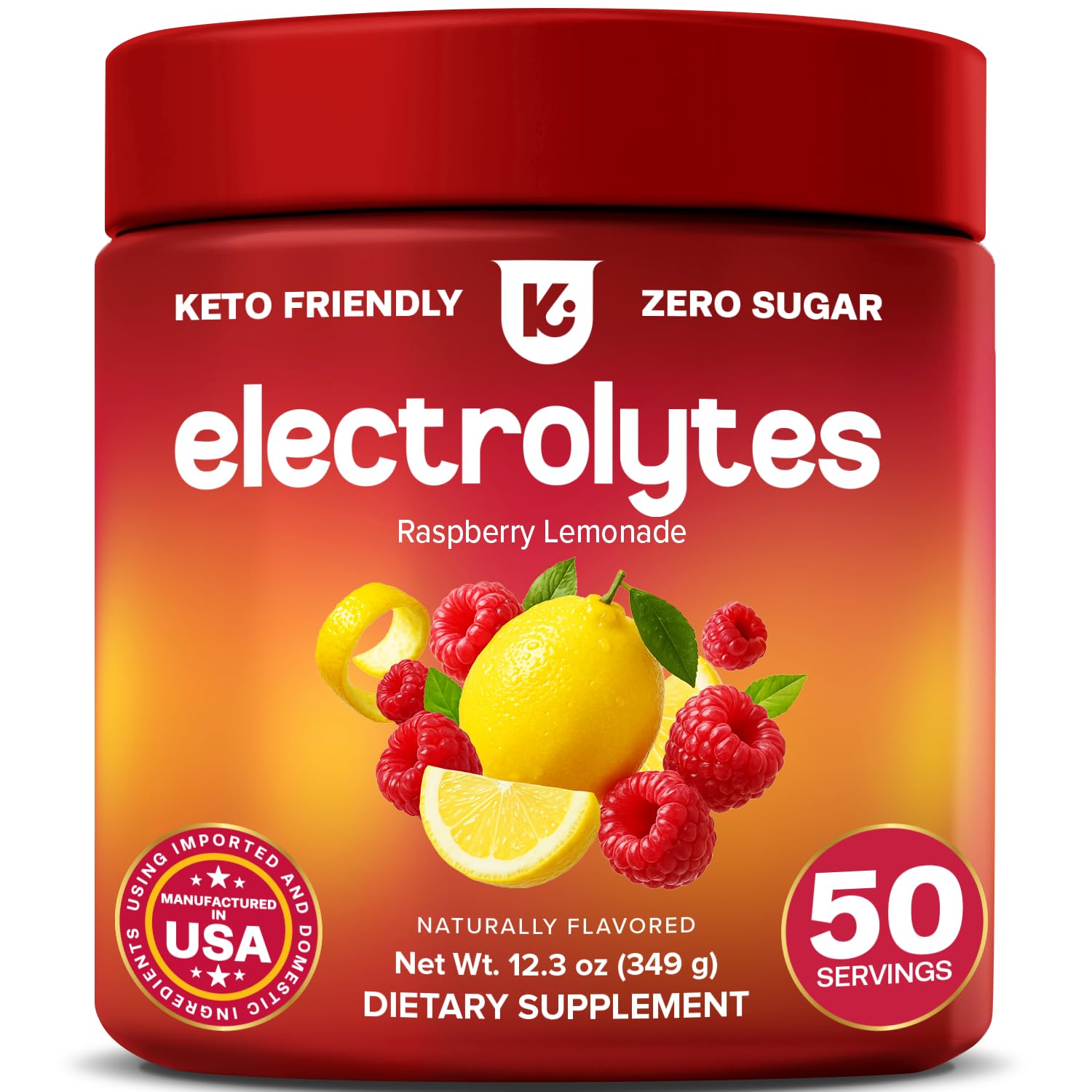 Keppi Electrolytes Powder – Raspberry Lemonade Flavor 50 Servings – No Sugar Hydration Supplement with Magnesium, Potassium, Sodium – Keto, Vegan