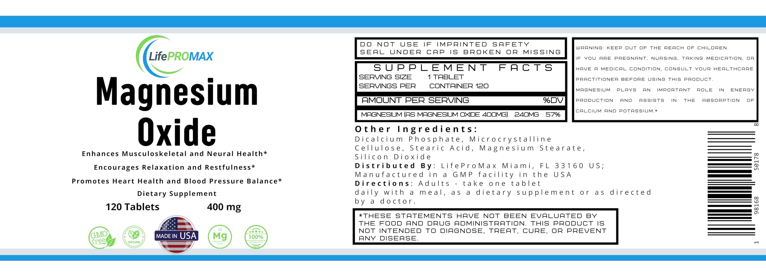 Magnesium 400mg [High Potency] Supplement – Magnesium Oxide for Immune Support, Muscle Recovery, Leg Cramps and Relaxation 120 Tablets LifePROMAX Au supplements