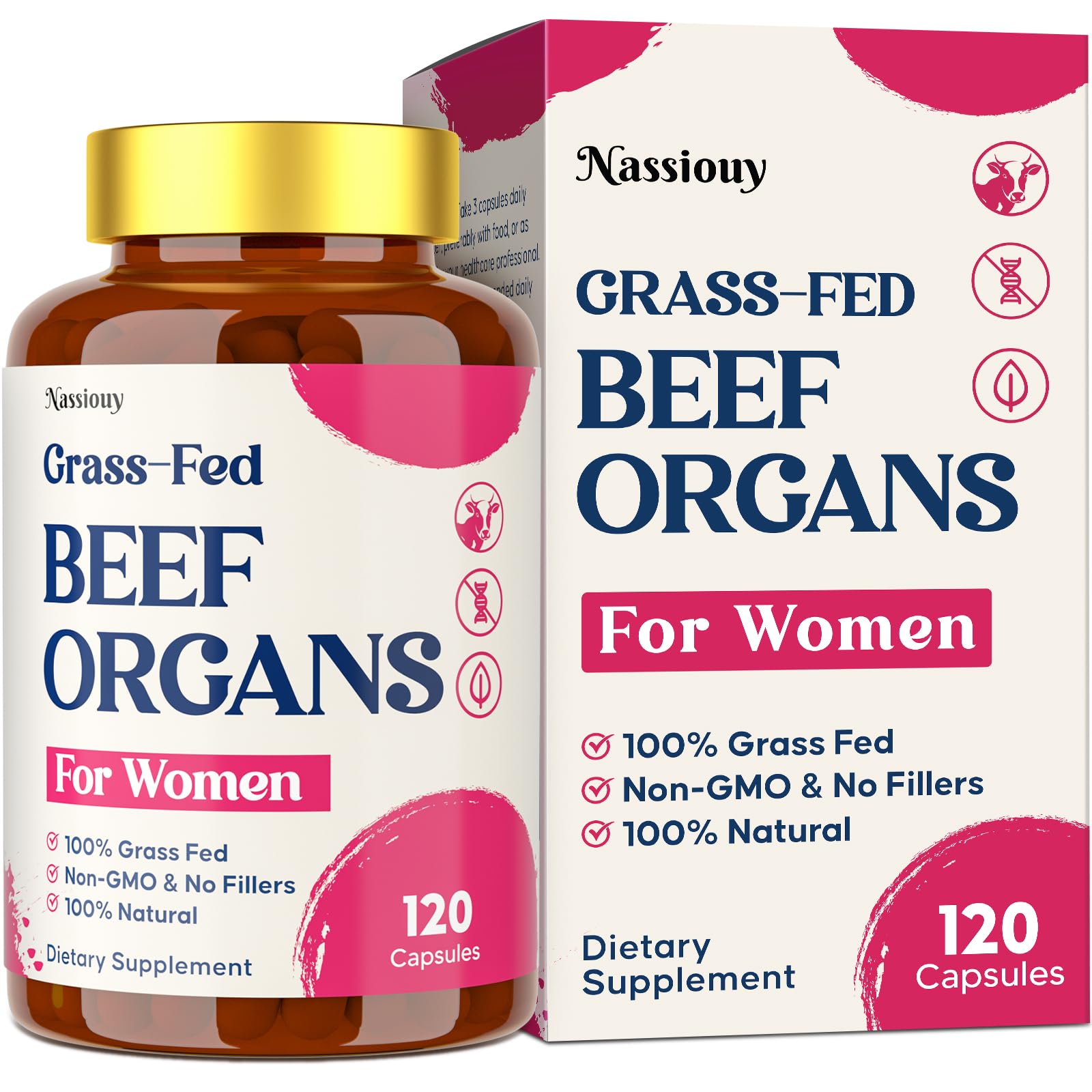 12-In-1 Beef Organ Supplement for Women - Beef Liver, Uterus, Kidney, Heart, Pancreas, 5 Vitamins & 2 Herbs, Hormone Balance, Menstruation, Energy, Immune - 100% Grass Fed, Pasture Raise - 120 Caps Nassiouy Au supplements