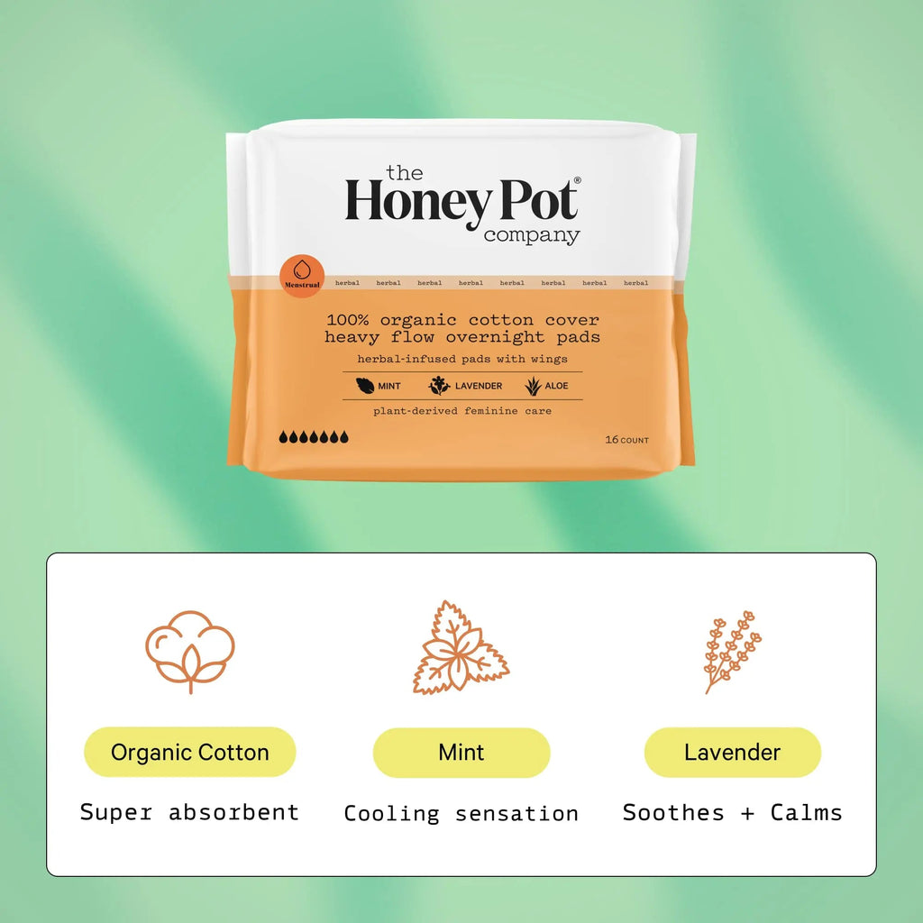 The Honey Pot Company - Herbal Overnight Heavy Flow Pads w/Wings - Organic Pads for Women The Honey Pot Company Au supplements
