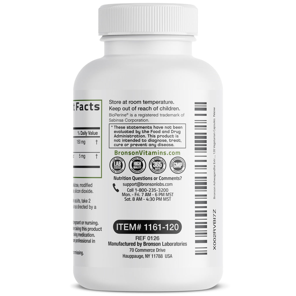 Bronson Ashwagandha Extra Strength Stress & Mood Support with BioPerine - Non GMO Formula, 120 Vegetarian Capsules Bronson Au supplements