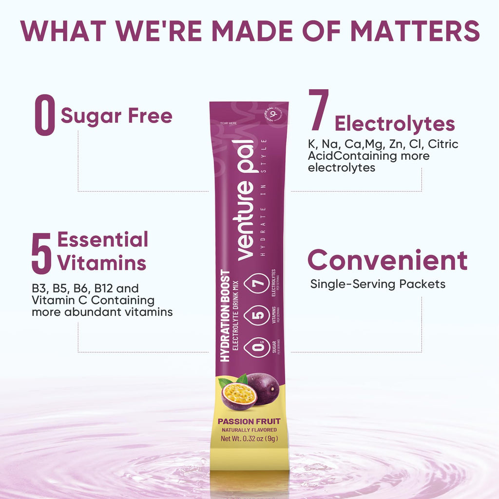 Venture Pal Sugar Free Electrolyte Powder Packets - Liquid Daily IV Drink Mix for Rapid Hydration & Party Recovery | 5 Vitamins & 7 Electrolytes| Keto Friendly