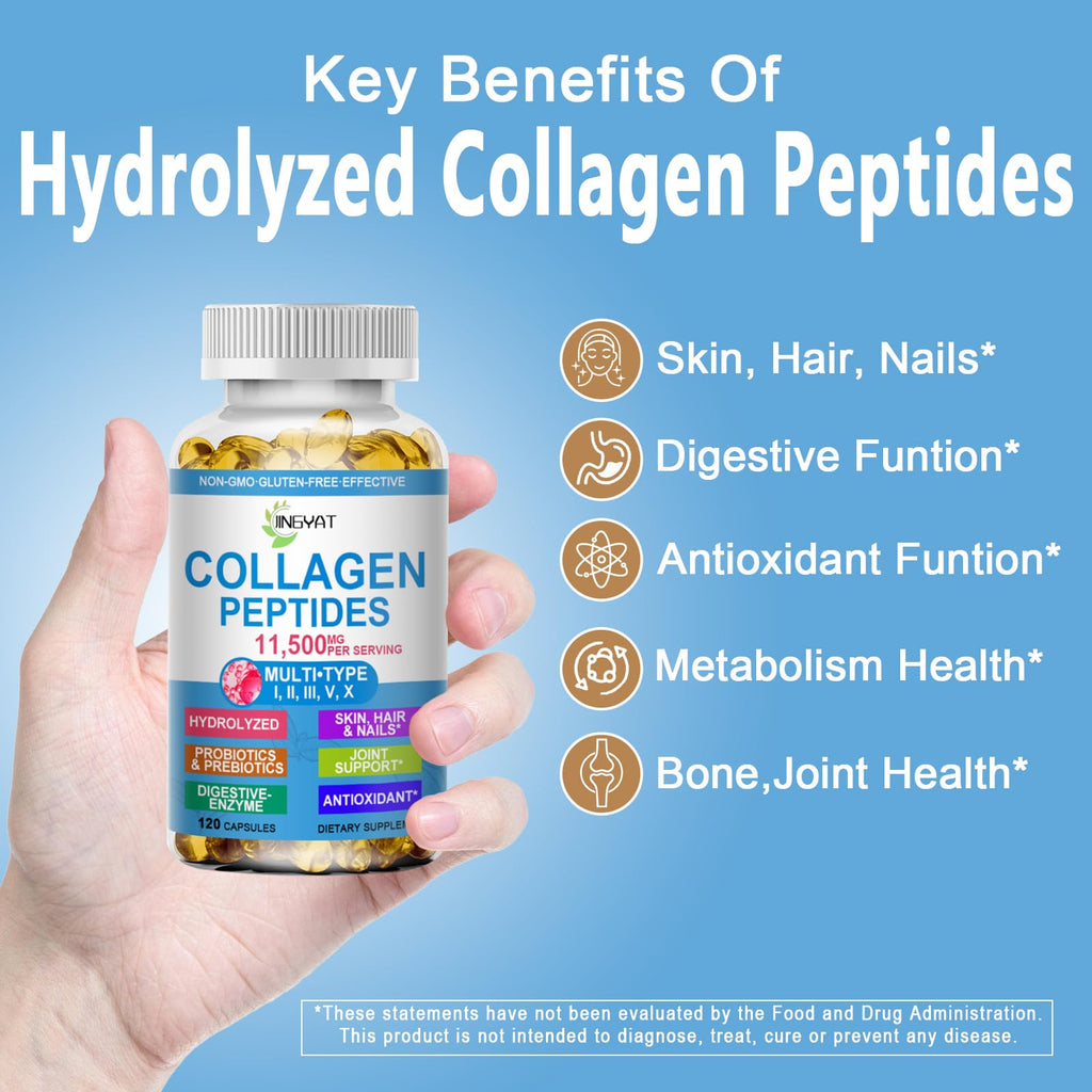 Collagen Peptides Softgels, Multi Collagen Peptide w/ Glucosamine Chondroitin MSM Biotin, Hydrolyzed Collagen Peptides Complex for Women Supports Skin Hair