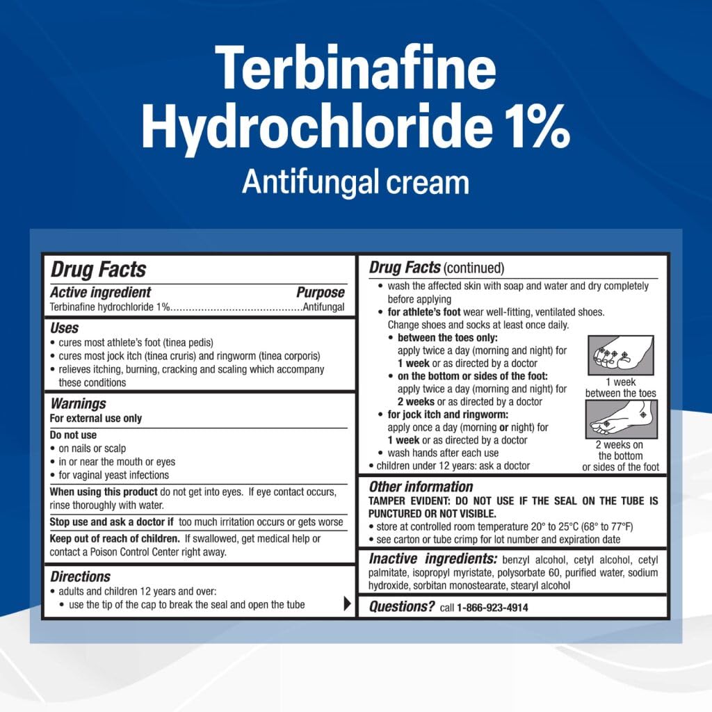 TARO Terbinafine Hydrochloride antifungal Cream 1% - Athletes Foot Cream Extra Strength