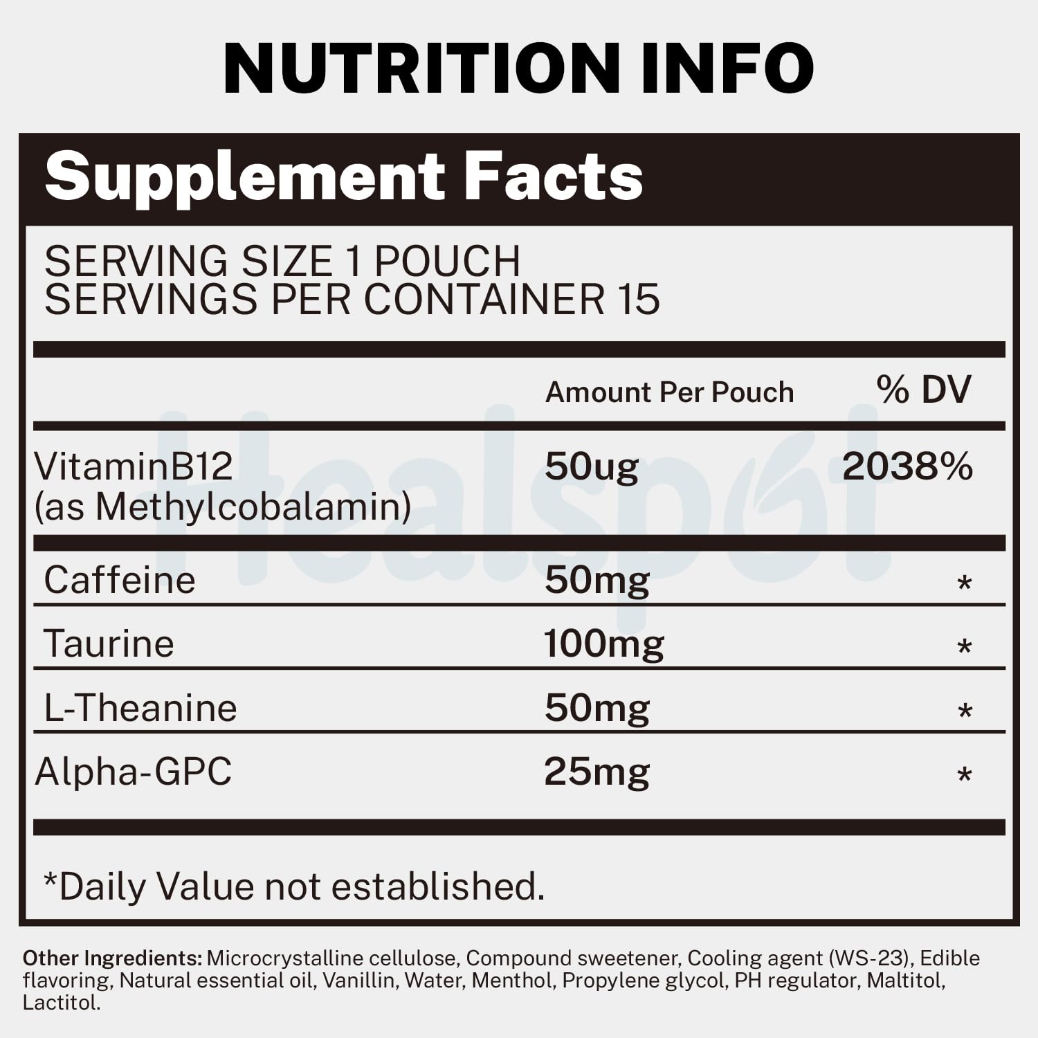 Healspot Nootropic Caffeine Pouches, Energy Pouches with 50mg Caffeine | Taurine | Vitamin B12 | Alpha-GPC | L-Theanine, Focus and Energy Supplements Variety Packs 5 Flavors Healspot Au supplements