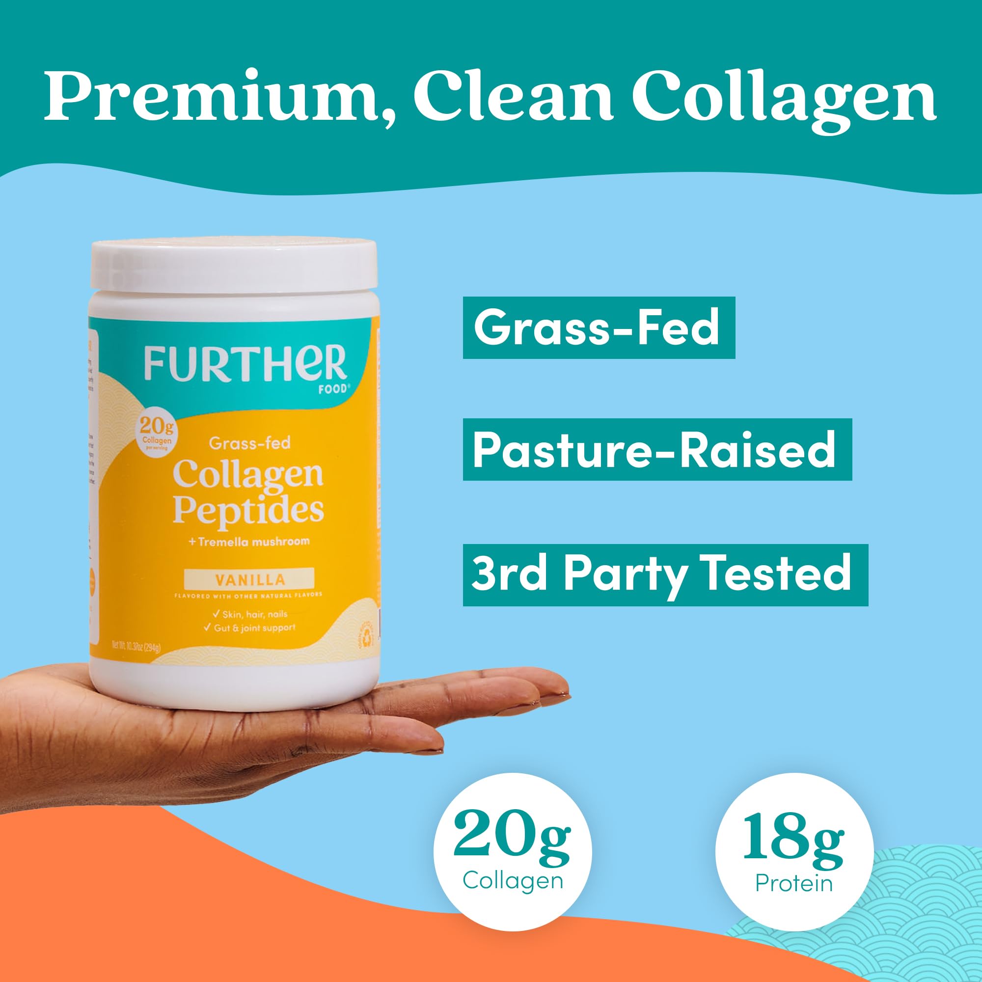 Further Food Vanilla Collagen Peptides Powder with Tremella Mushroom – 100% Grass-Fed, Hydrolyzed Type 1 & 3, 20g of Collagen per Serving, Supports Skin, Hair, Nails & Joints, 22.22 Oz Further Food Au supplements