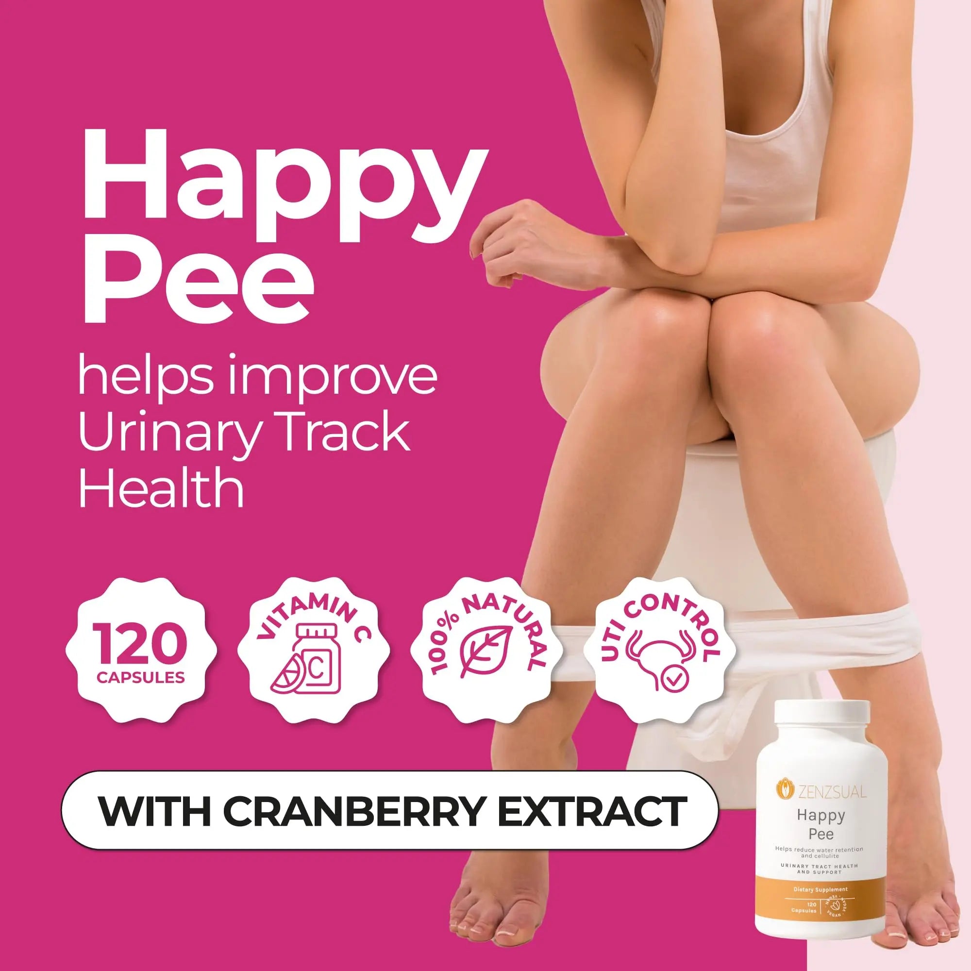 ZENZSUAL Happy Pee, 120 Capsules – Urinary Tract Support & Bladder Health Supplement with Cranberry, D-Mannose, Vitamin C and Oregano for Women and Men – Healthy Flow, Comfort & Fluid Balance ZENZSUAL Au supplements