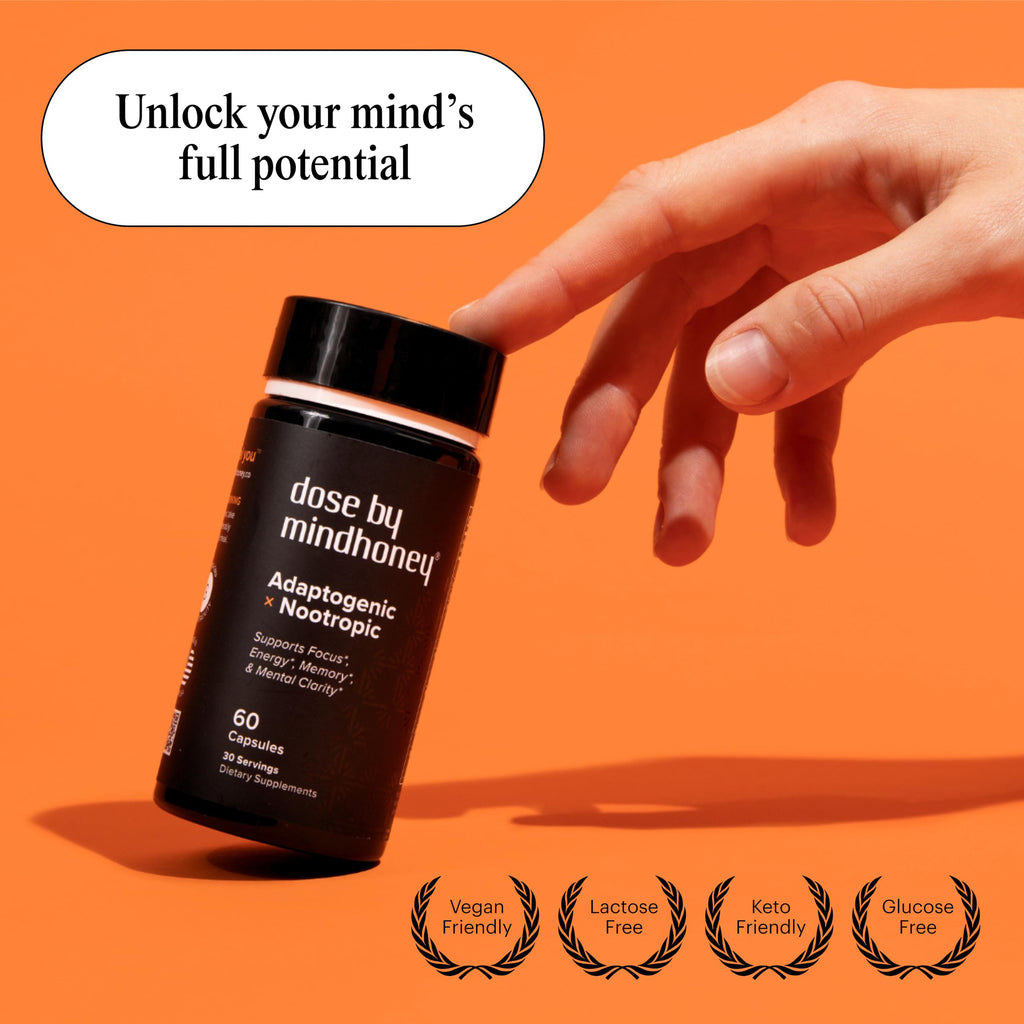 MINDHONEY | DOSE 60 Count, Premium All-in-One Nootropic Brain Supplement | Focus, Mood, Energy, & Memory | Functional Mushrooms & Adaptogens - Lion’s Mane, Ashwagandha, L-Theanine, Bacopa, & Vitamins MINDHONEY Au supplements