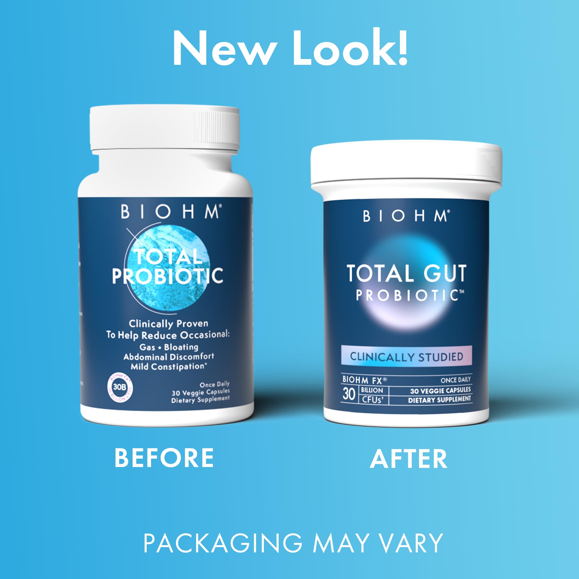 BIOHM Total Probiotic, 30 Billion CFU Daily Probiotics for Women & Men (30 Count) Helps Reduce Occasional Gas & Bloating,