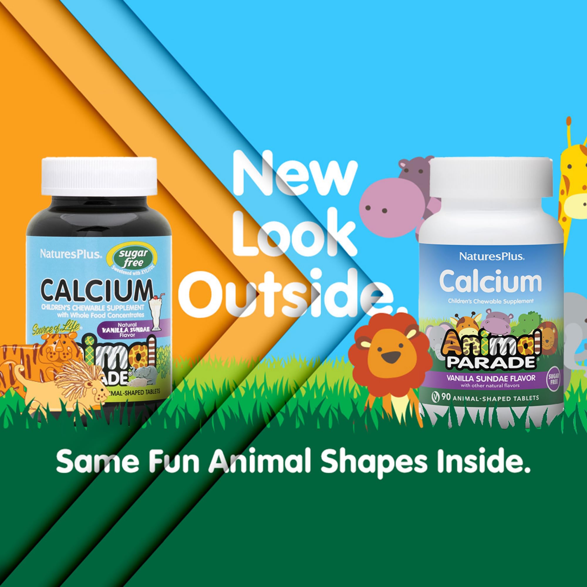 NaturesPlus Animal Parade Sugar-Free Children's Calcium, Vanilla Sundae Flavor - 90 Chewable Animal Shaped Tablets, Pack of 2 - Magnesium for Bone Health - Gluten Free - 90 Servings NaturesPlus Au supplements