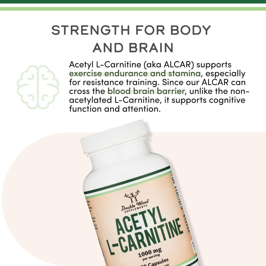 Acetyl L-Carnitine 1,000mg Per Serving, 150 Capsules (ALCAR for Brain Function Support, Memory, Attention, and Stamina) Acetyl L Carnitine That is Third Party Tested by Double Wood Double Wood Supplements Au supplements