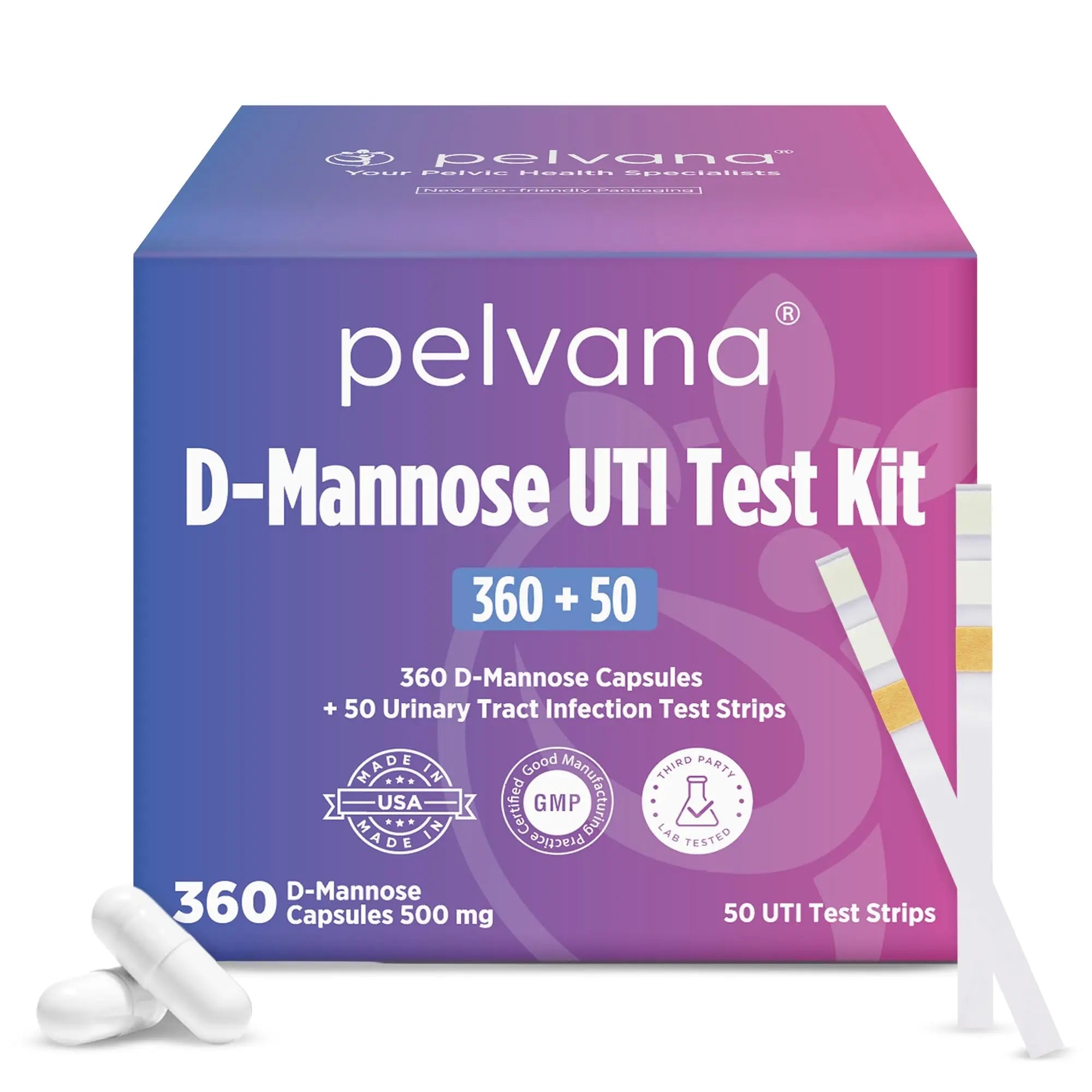 Pelvana D-Mannose UTI Kit for Women – UTI Test Strips & D-Mannose Supplement, At-Home Testing, Maintains Healthy Urinary Tract Balance, Flushes Impurities – 3 Bottles (120 Capsules) + 50 Test Strips Pelvana Au supplements