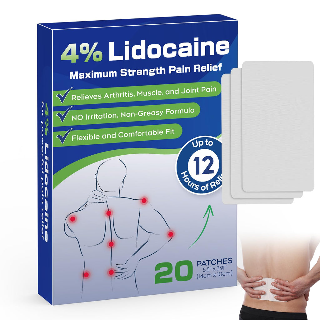 Uposiut 4% Lidocaine Patches - 20 Count Maximum Strength Lidocaine Patches, 10 Packs of 2 Patches for Muscle Pain Relief in The Neck, Shoulders, Back, Knees, and Anks, 12 Hour Pain Relief-012345 Uposiut Au supplements