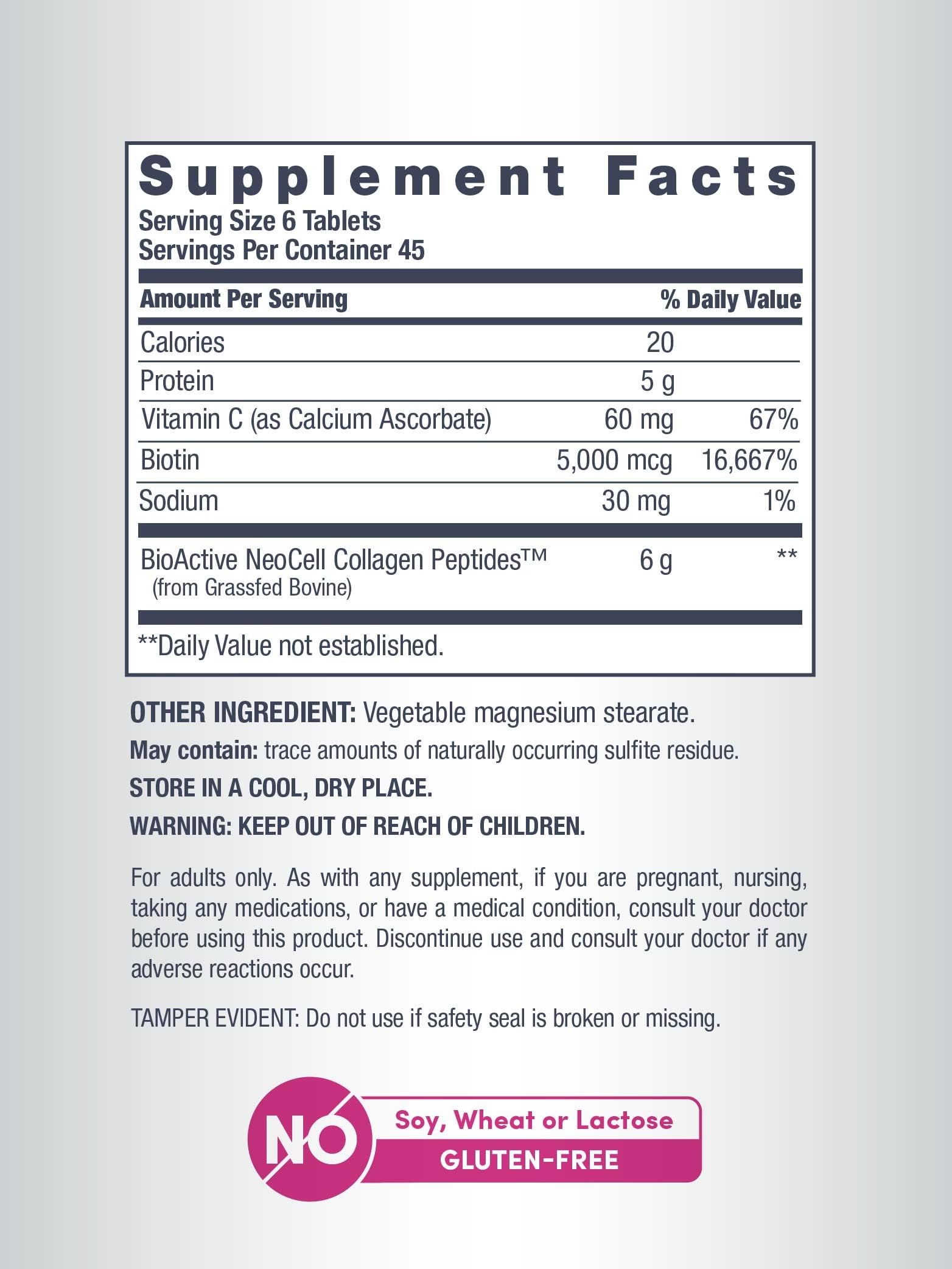 NeoCell Collagen Peptides Pills | 270 Caplets | with Vitamin C and Biotin | Grass Fed Bovine | Hair, Skin, & Nails | for Women and Men
