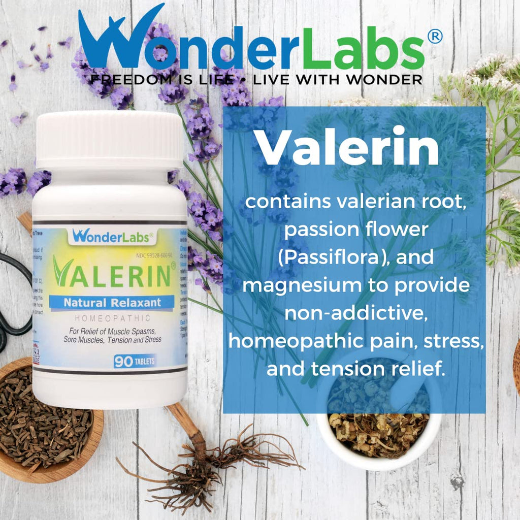 Valerian Natural Relaxant for Tension Relief, Stress Relief, Leg Cramp Relief and Other Muscle Cramps Magnesium, Passion Flower, & Valerian Root Muscle Relaxant - (90ct) Wonder Laboratories Au supplements