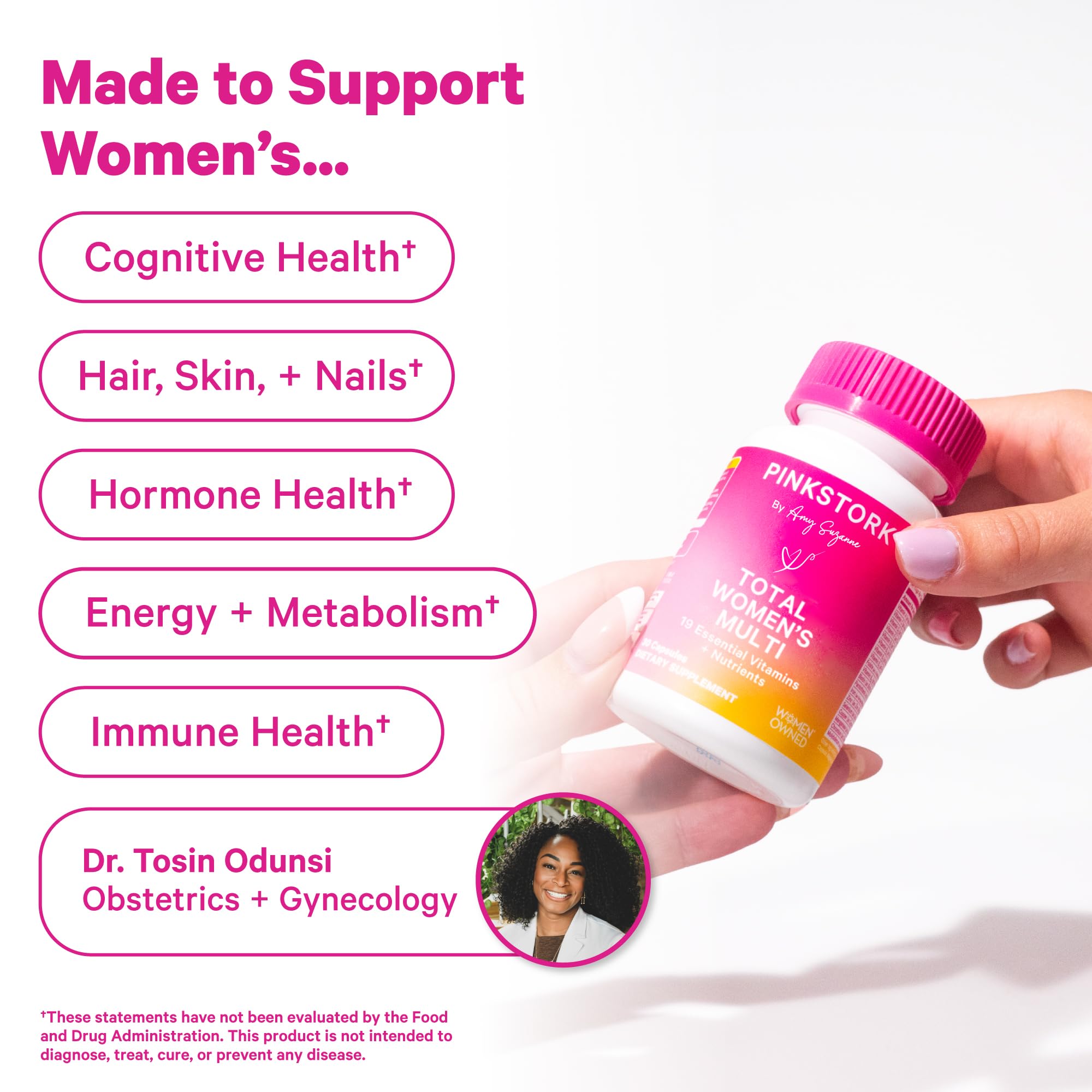 Pink Stork Total Women's Multivitamin - 19 Essential Vitamins for Women & Nutrients – Energy, Metabolism, Hormone, Immune & Mood Support – B6, B12, Biotin, Iron & Zinc – 30 Capsules Pink Stork Au supplements