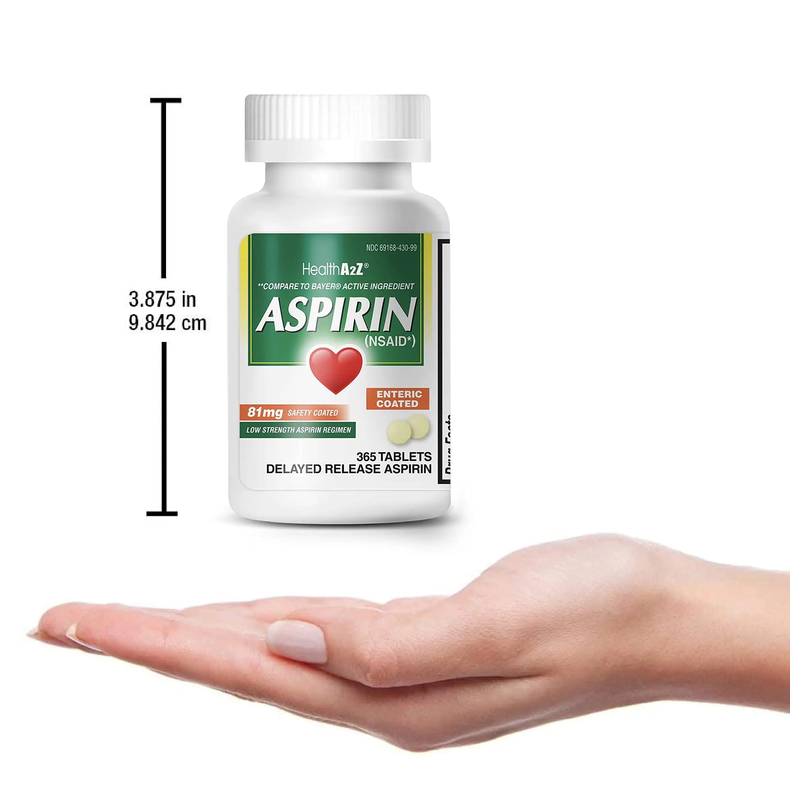 HealthA2Z® Aspirin 81 mg | Low Strength | Enteric Coated | Pain Relief | Reduces Minor Aches Muscle Pain & Cramps | Fever Reducer | Reduces Headache (365 Counts) HealthA2Z Au supplements