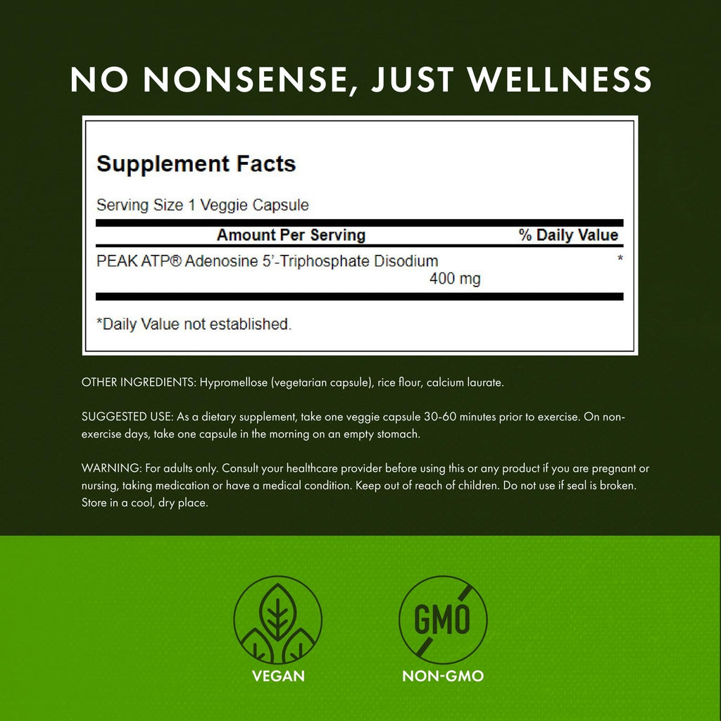 Swanson Maximum Strength Peak ATP Cellular Energy Supplement for Athletes and Active Adults Seeking Performance and Recovery Support - 400 mg (30 Veggie Capsules, 2 Pack) Swanson Au supplements