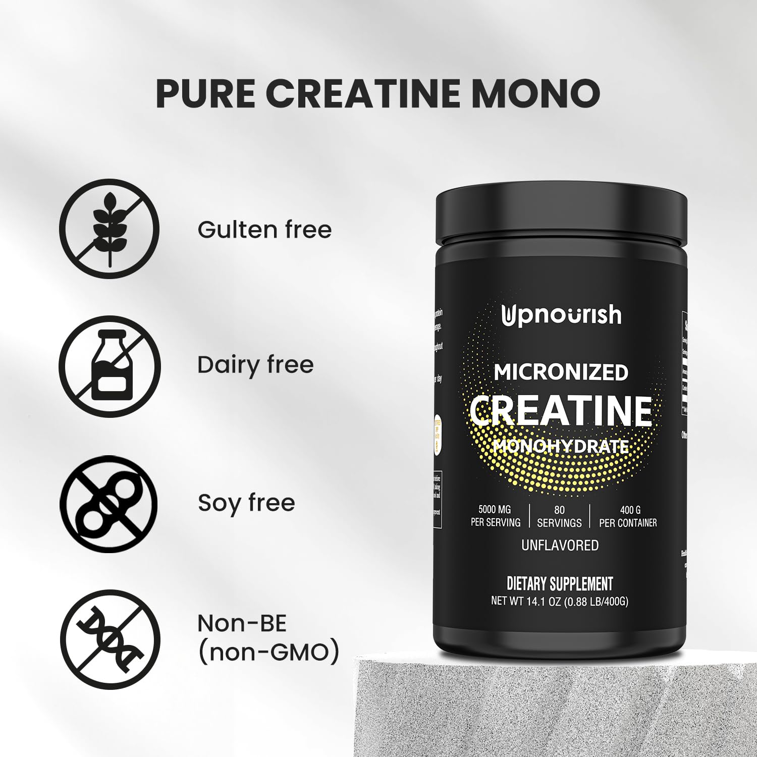 UpNourish Micronized Creatine Monohydrate Powder 400 G - Unflavored Vegan for Pre Workout, Muscle Building Pure Women and Men Instantized Supplement, 80 Servings 14.1096 Ounce UpNourish Au supplements