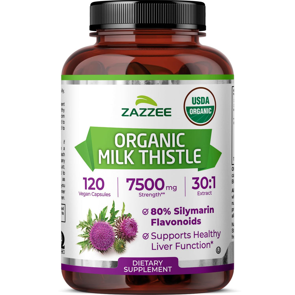 Zazzee USDA Organic Milk Thistle 30:1 Extract, 80% Silymarin, 120 Vegan Capsules, 4 Month Supply, Certified Kosher, High Potency Liver & Antioxidant Support