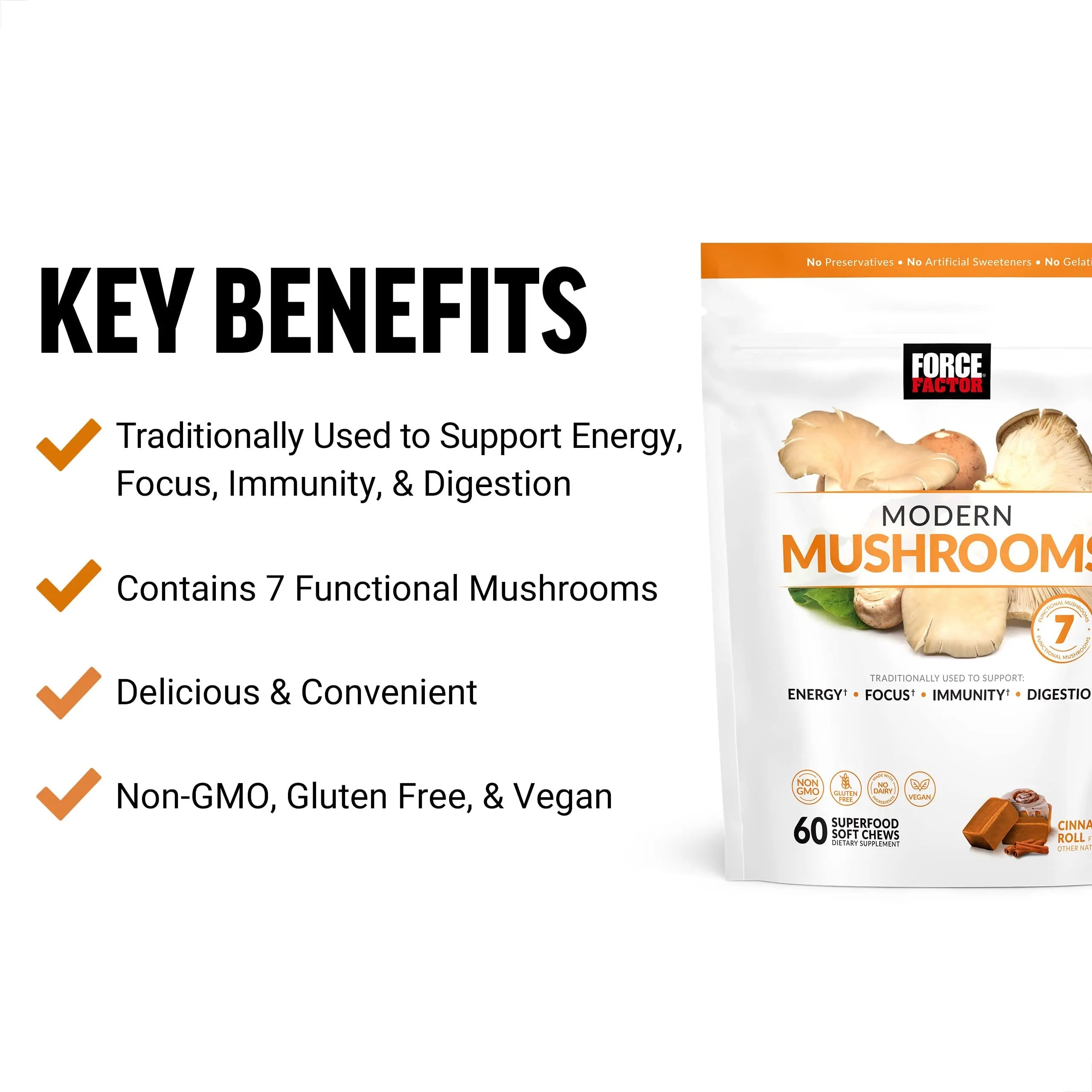 FORCE FACTOR Modern Mushrooms Soft Chews, Mushroom Supplement with Lions Mane Force Factor Au supplements
