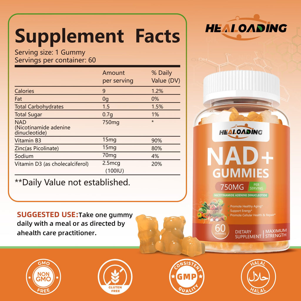 NAD+ Gummies NAD Resveratrol Supplement : NAD Supplements for Women Aging Defense Absorption Than Nicotinamide Riboside Boost Vitamin B3 D3 Sodium Zinc Support Cellular Health Energy and DNA Repair HEALOADING Au supplements
