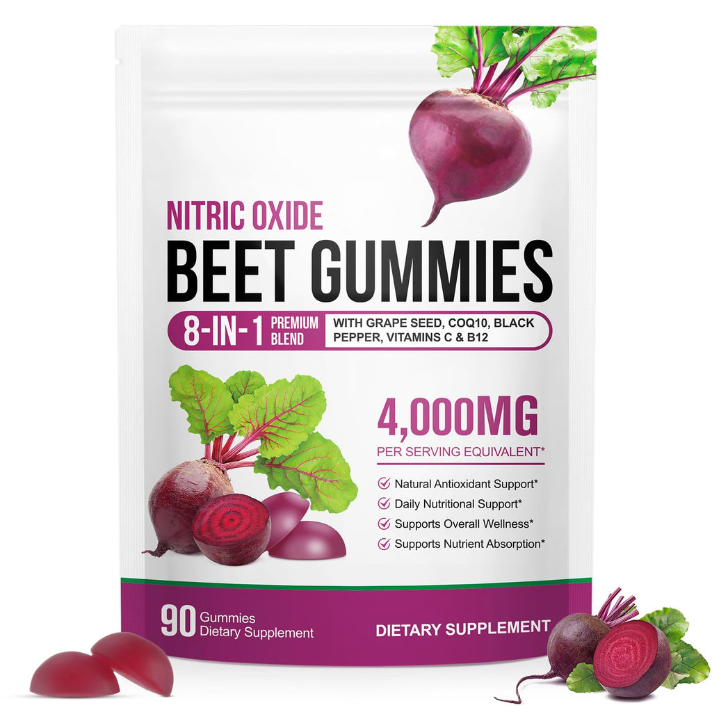 Beet Root Gummies Enriched with 200mg CoQ10 & Beet Root Extract for Blood Pressure, Heart Health Support, Energy Level Suport, Promoting Nitric Oxide