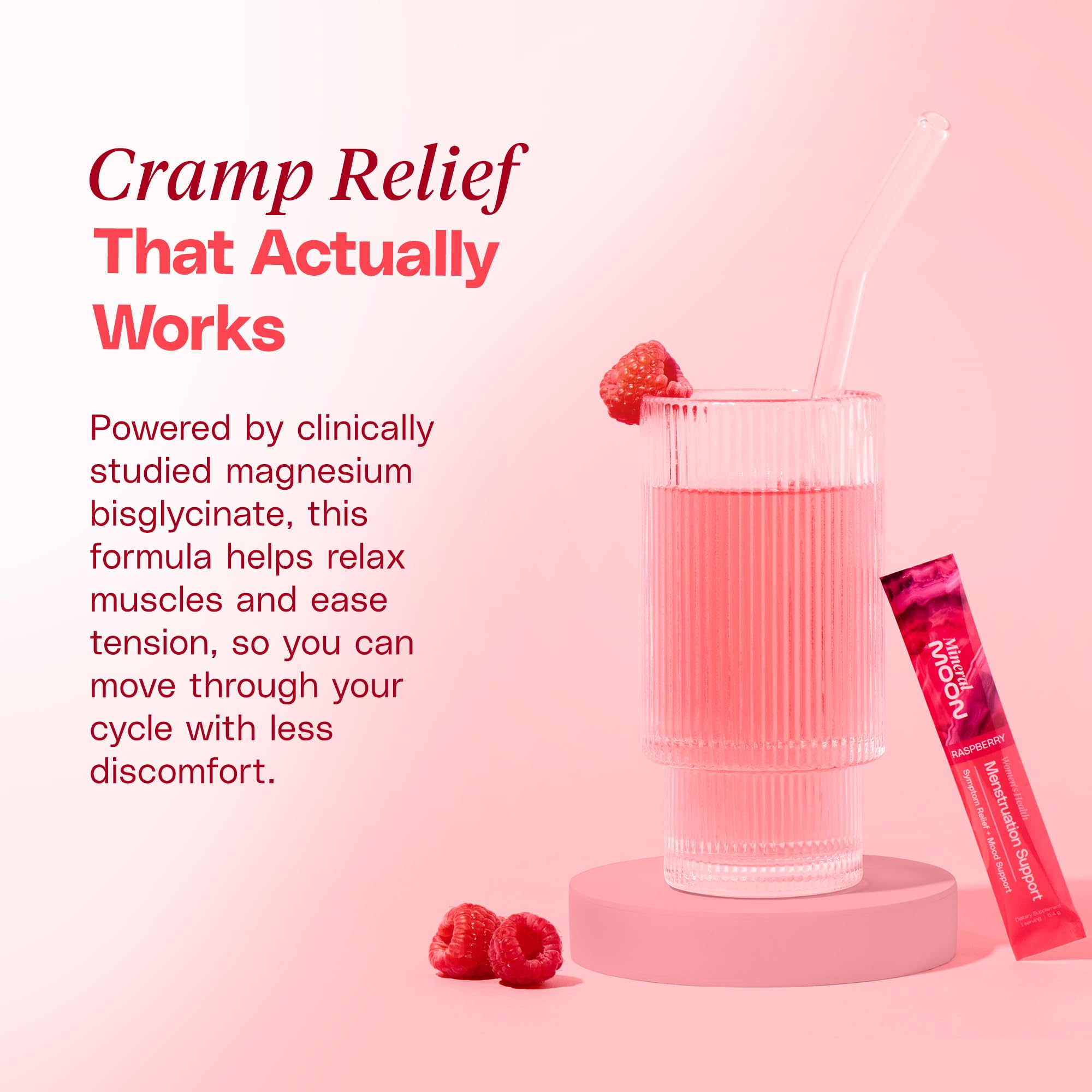 Mineral Moon Premium Menstruation Support - 14 Sachets Raspberry Drink - Hormonal Balance & PMS Support - Reduce Period Cramps, Fatigue & Nausea -with Magnesium Bisglycinate, BenfoPure B1 & Vitamin B6 Mineral Moon Au supplements
