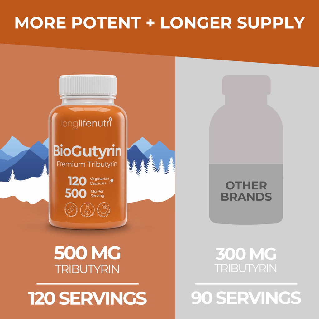 BioGutyrin – Tributyrin 500mg, Postbiotic Supplement for Gut Function & Nutrient Absorption, 120 Vegetarian Capsules, Butyric Acid for Butyrate Production, 4-Month Supply, GMP Certified, Made in USA LongLifeNutri Au supplements