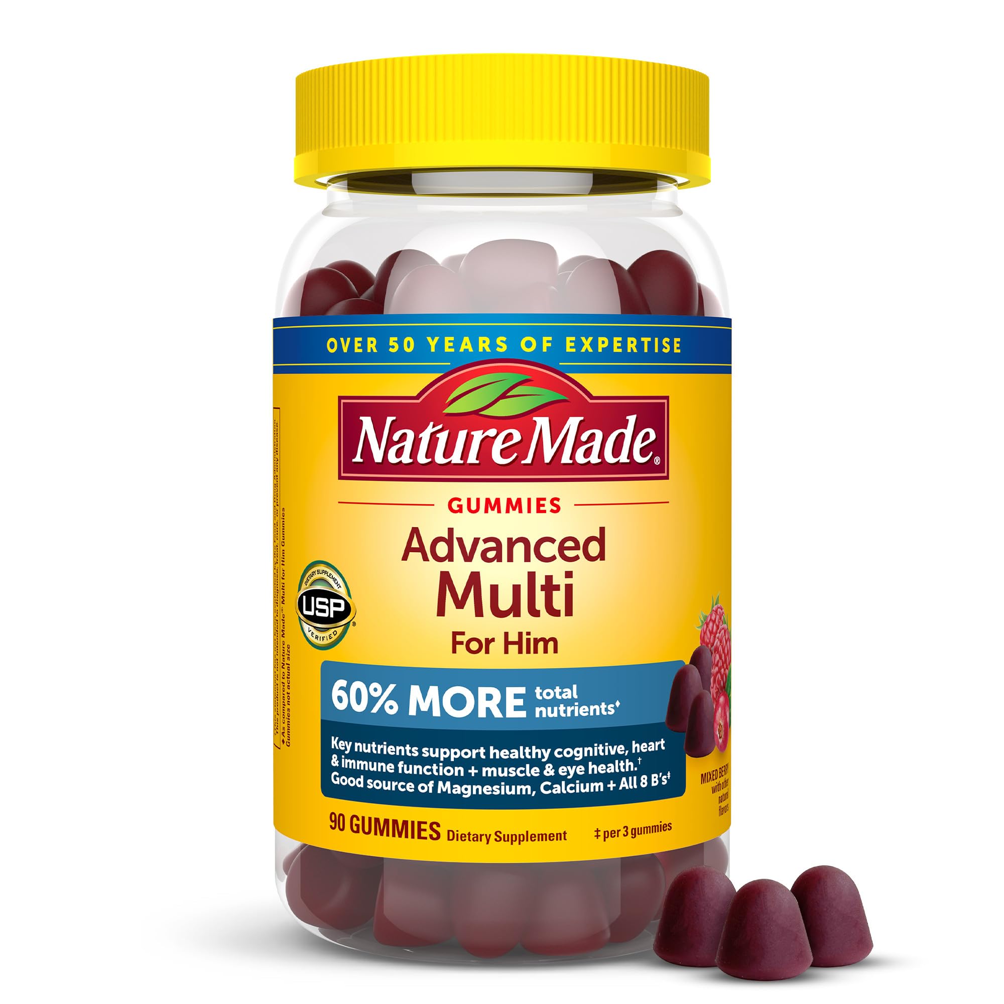 Nature Made Advanced Multivitamin Gummies for Him with Magnesium Citrate, Calcium & All 8 B Vitamins, Multivitamin for Men,
