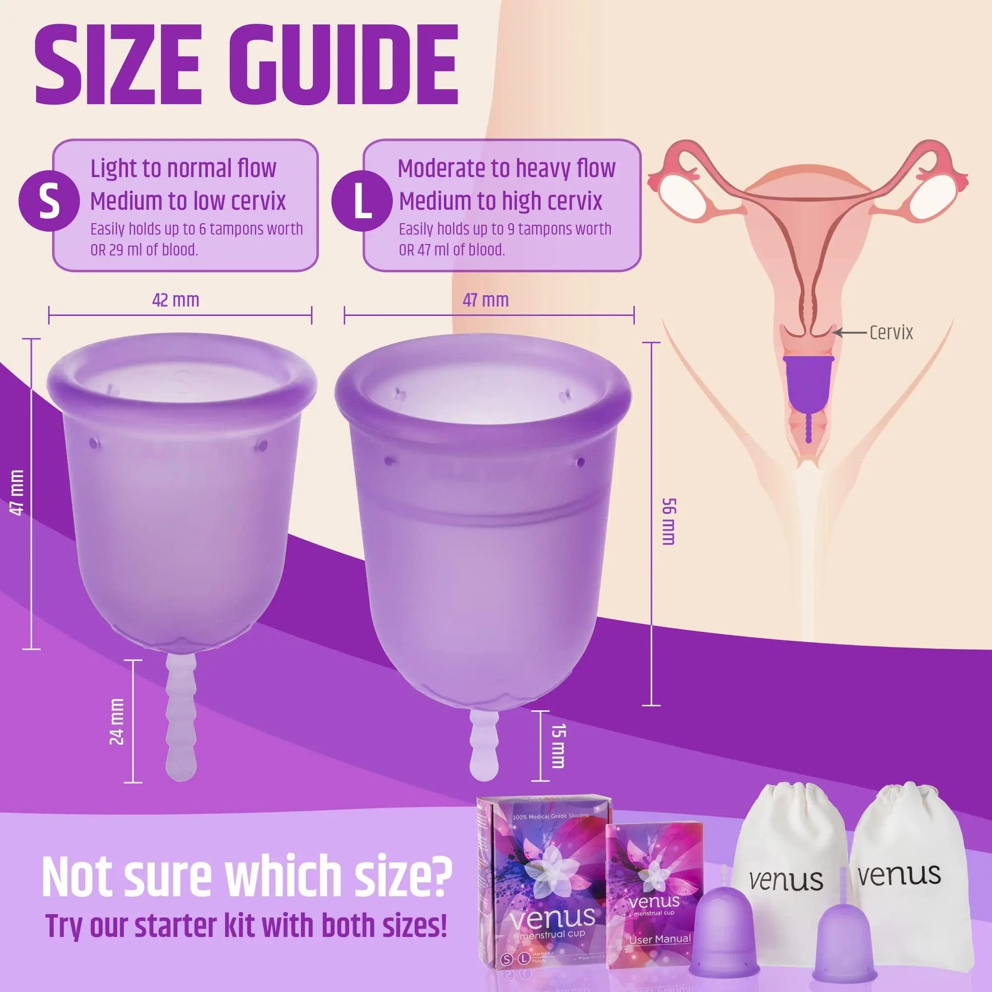 Venus Large Menstrual Cup – High Capacity for Heavy Flow -Made in USA - 100% Medical Grade Silicone VENUS Au supplements