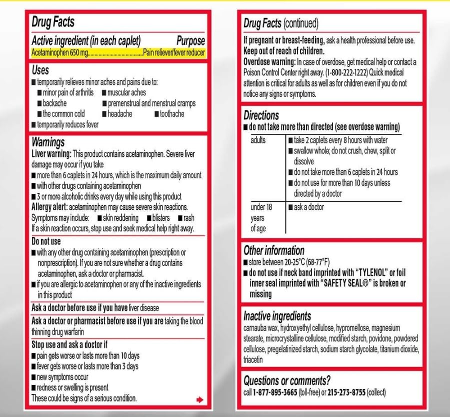 Tylenol Arthritis Pain Extended Release Tablets with Acetaminophen for Joint Pain, 290 Caplets (Pack of 2) (Package May Vary) Tylenol Au supplements